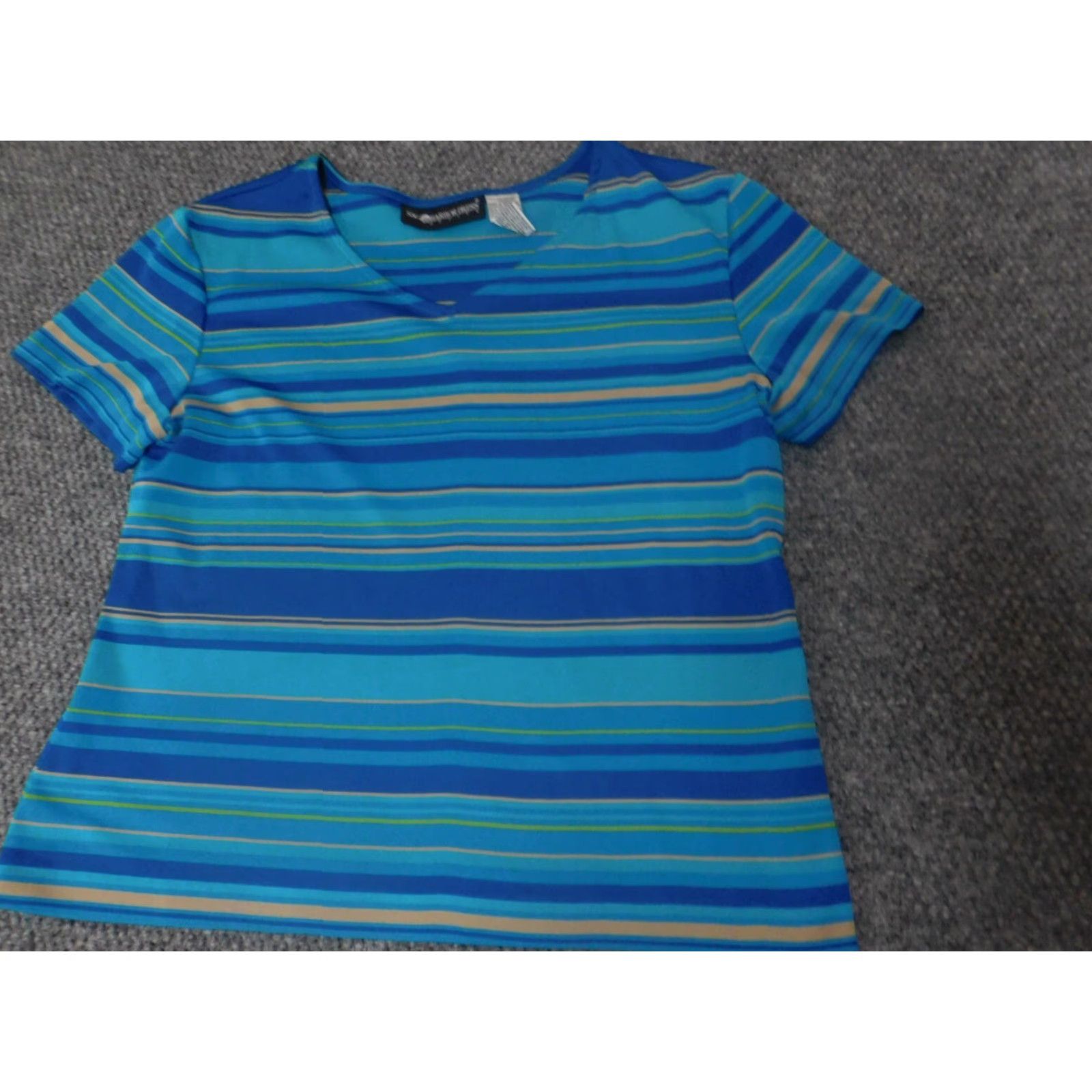 Vintage Sag Harbor Blouse Shirt Womens 12P Petites Striped Blue Crew Neck Cap Sleeve Ruffle Short Sleeve Casual Vintage: No Size XL / US 12-14 / IT 48-50 - 3 Thumbnail