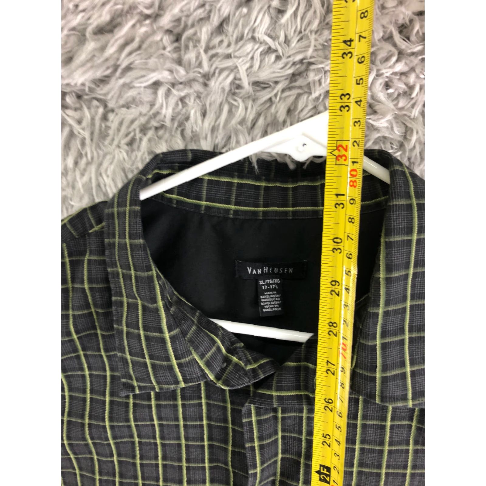 Van Heusen Van Heusen Mens XL Black Plaid Long Sleeve Button-Up Spread Collar Shirt Size US XL / EU 56 / 4 - 5 Thumbnail