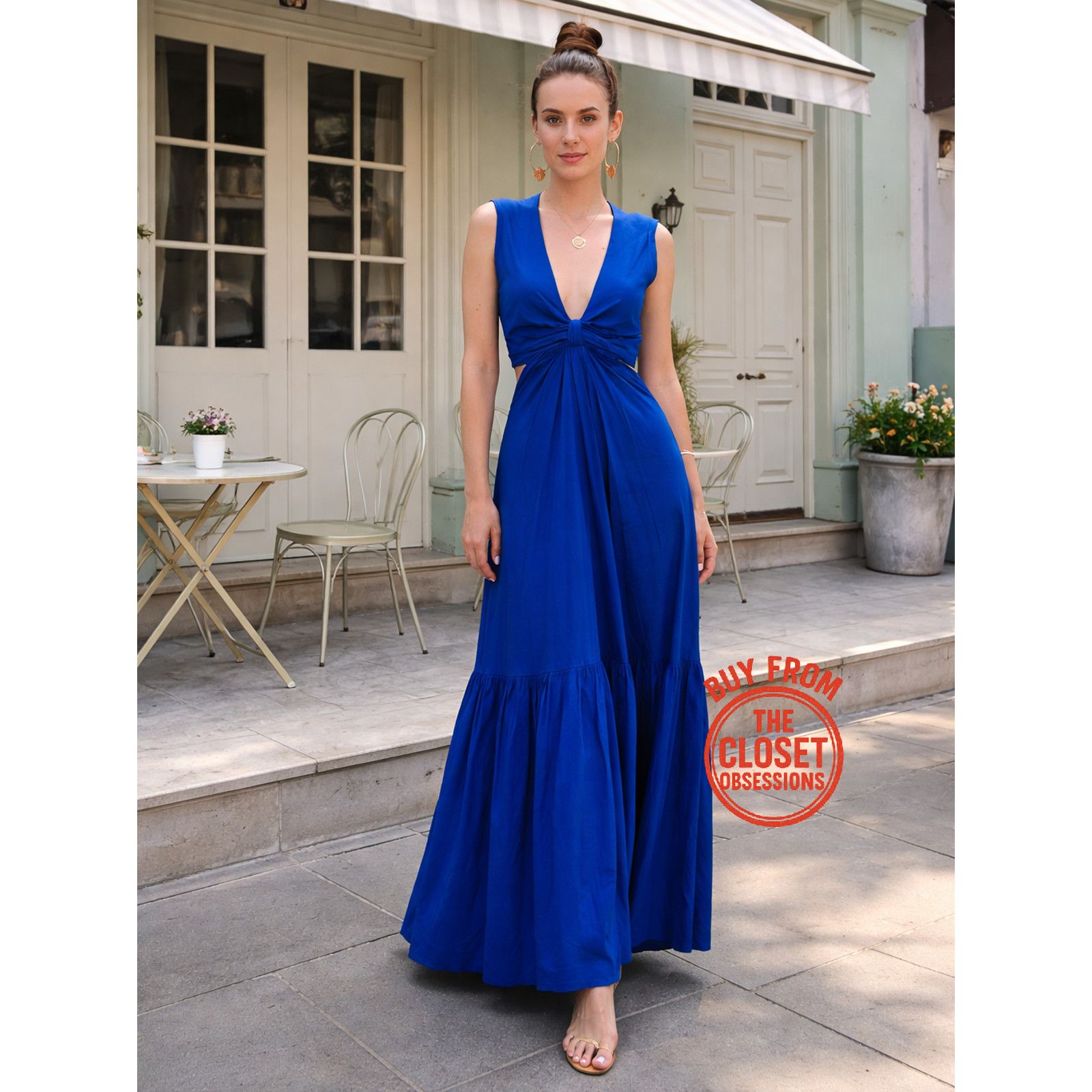 Mango MANGO Blue Sleeveless V-Neck Maxi Dress NWT Size M / US 6-8 / IT 42-44 - 3 Thumbnail