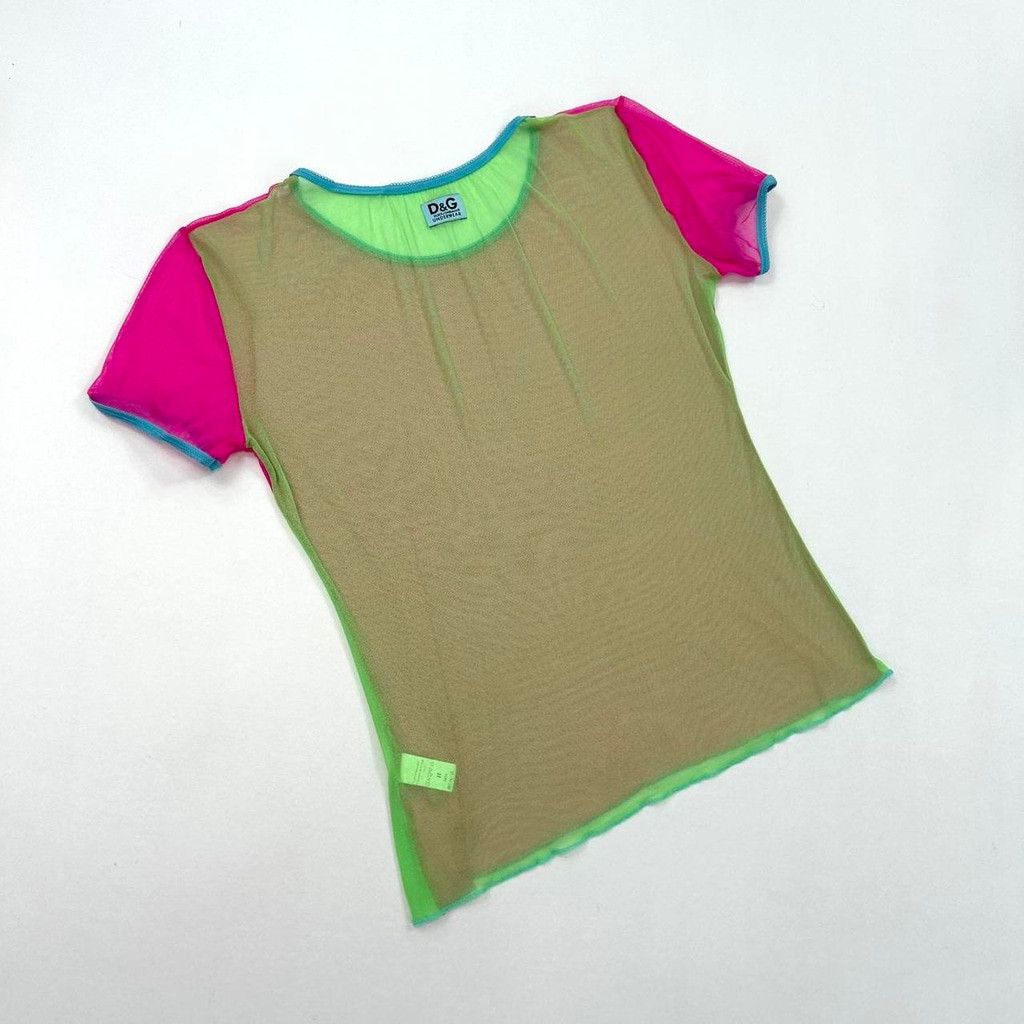 Dolce & Gabbana y2k D&G pink and green mesh color block short sleeve top Size M / US 6-8 / IT 42-44 - 3 Thumbnail