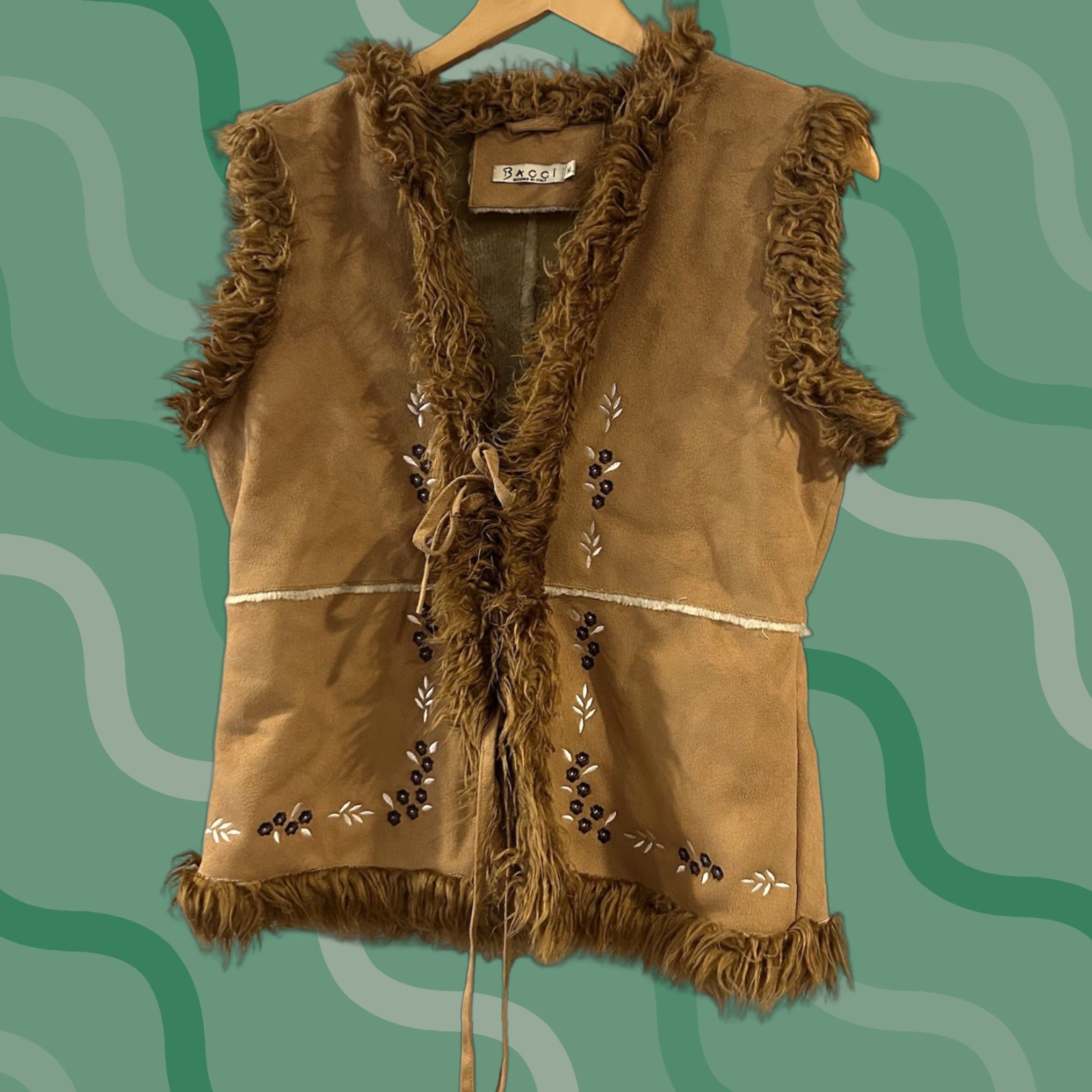 Vintage VINTAGE Bacci Vest Womens Embroidered Faux Suede Tan Brown Polyester Mid-Length Sleeveless Size M Bohemian Hippie Western Size M / US 6-8 / IT 42-44 - 1 Thumbnail