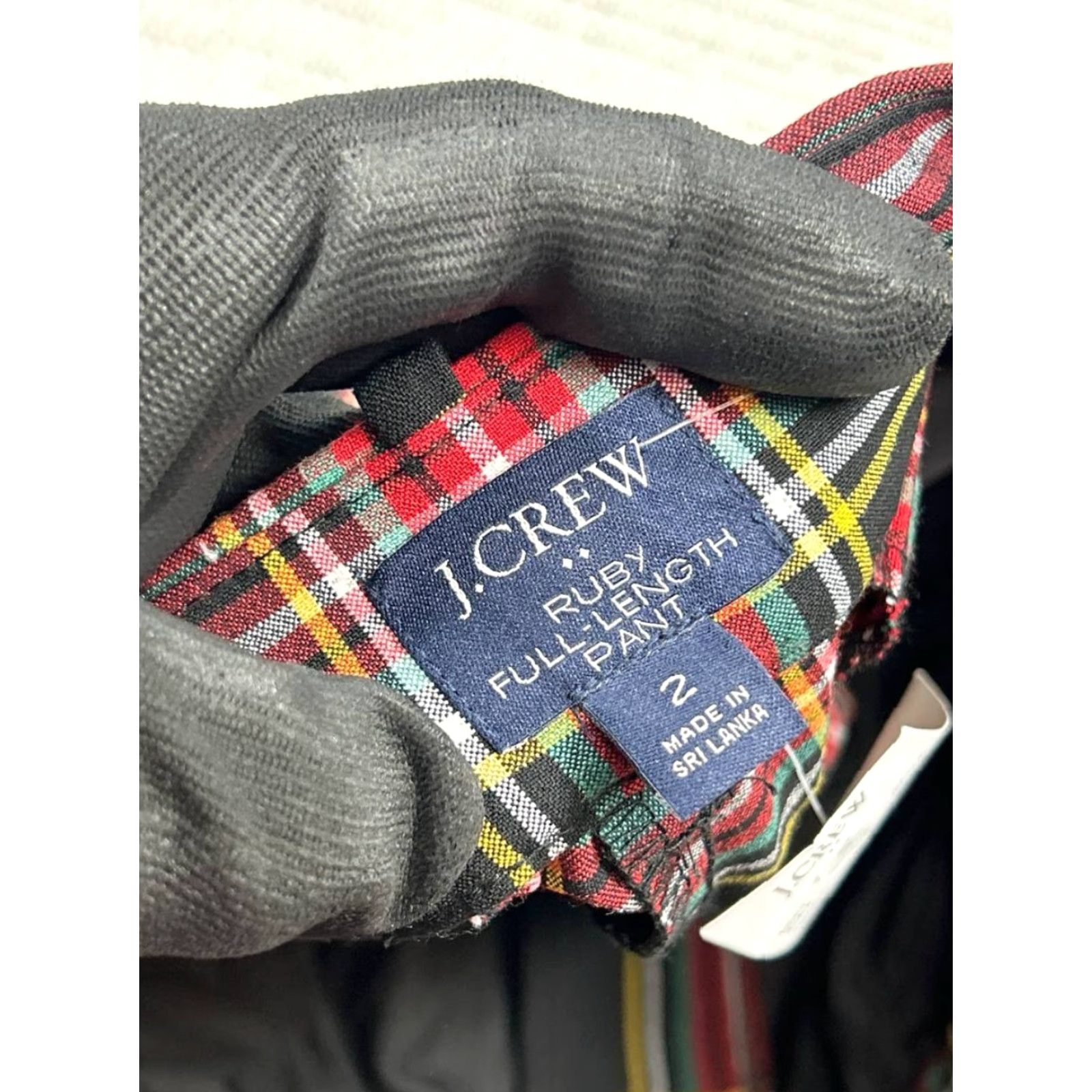 J.Crew VINTAGE J. Crew Pants Womens 2 Ruby Full Length Black Red Plaid Slim Fit New Size 26" / US 2 / IT 38 - 7 Thumbnail