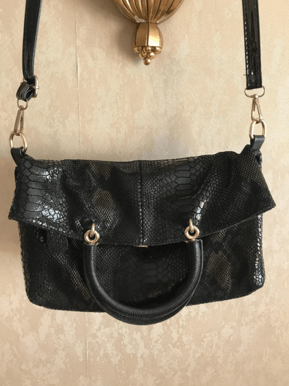 Vintage Black Snake Effect Leather Big Bag by Realer Size ONE SIZE - 8 Thumbnail
