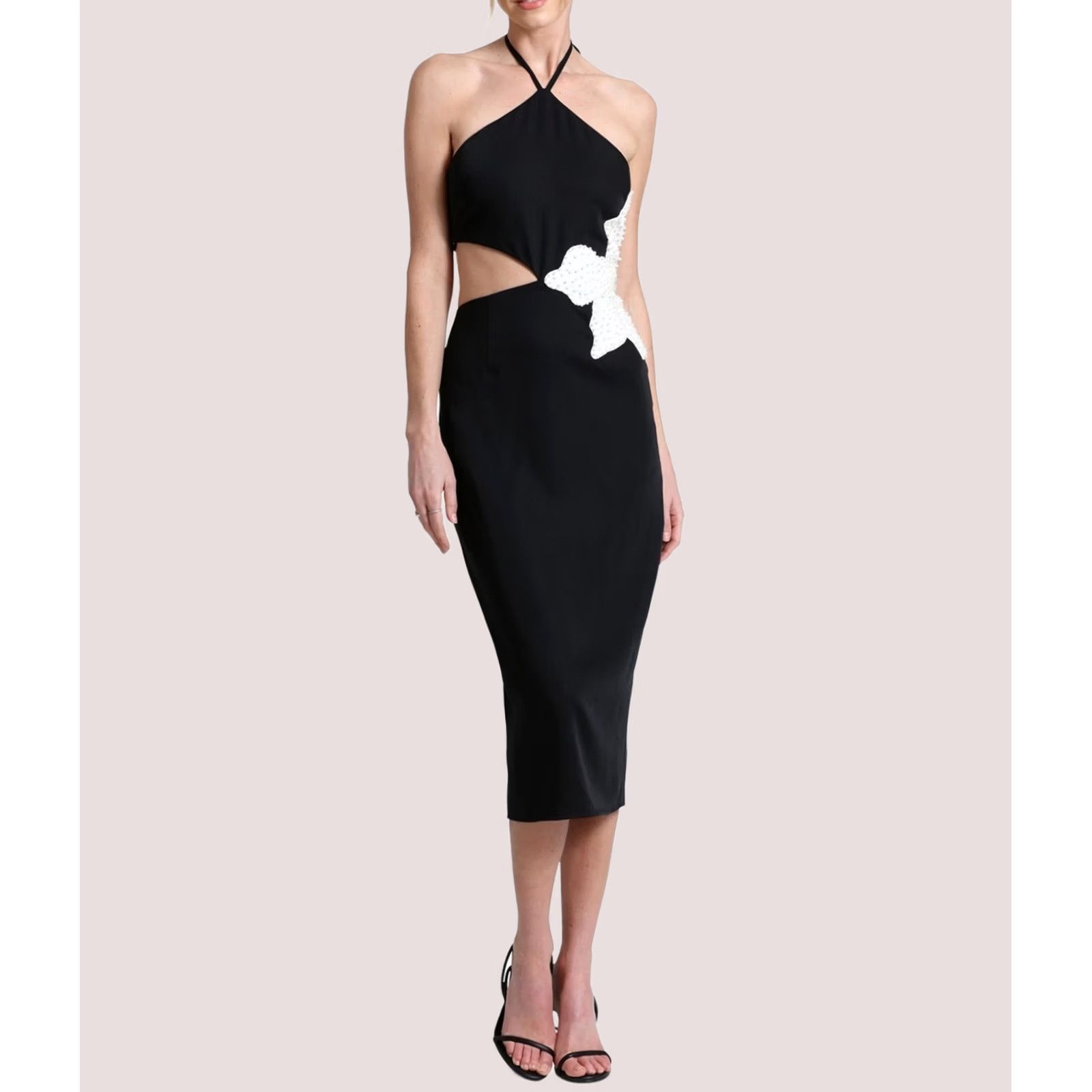AVEC LES FILLES Avec Les Filles Womens Floral Applique Slit Midi Dress, black, 6 Size M / US 6-8 / IT 42-44 - 1 Thumbnail
