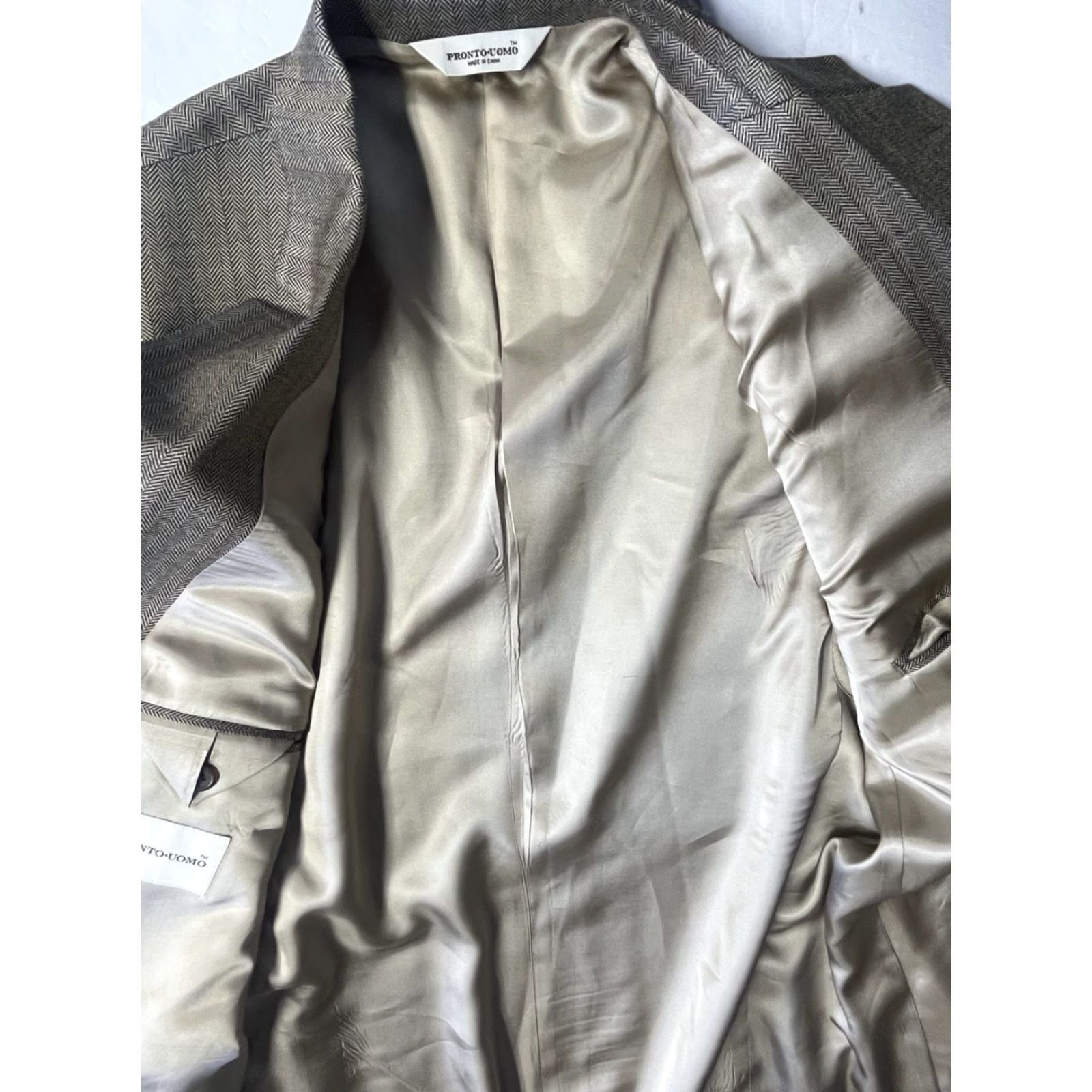 Pronto Uomo Pronto Uomo Blazer Mens 46R Silk Brown Gold Pinstripe Sport Coat Jacket Two-Button 2 Piece Size 46R - 6 Thumbnail