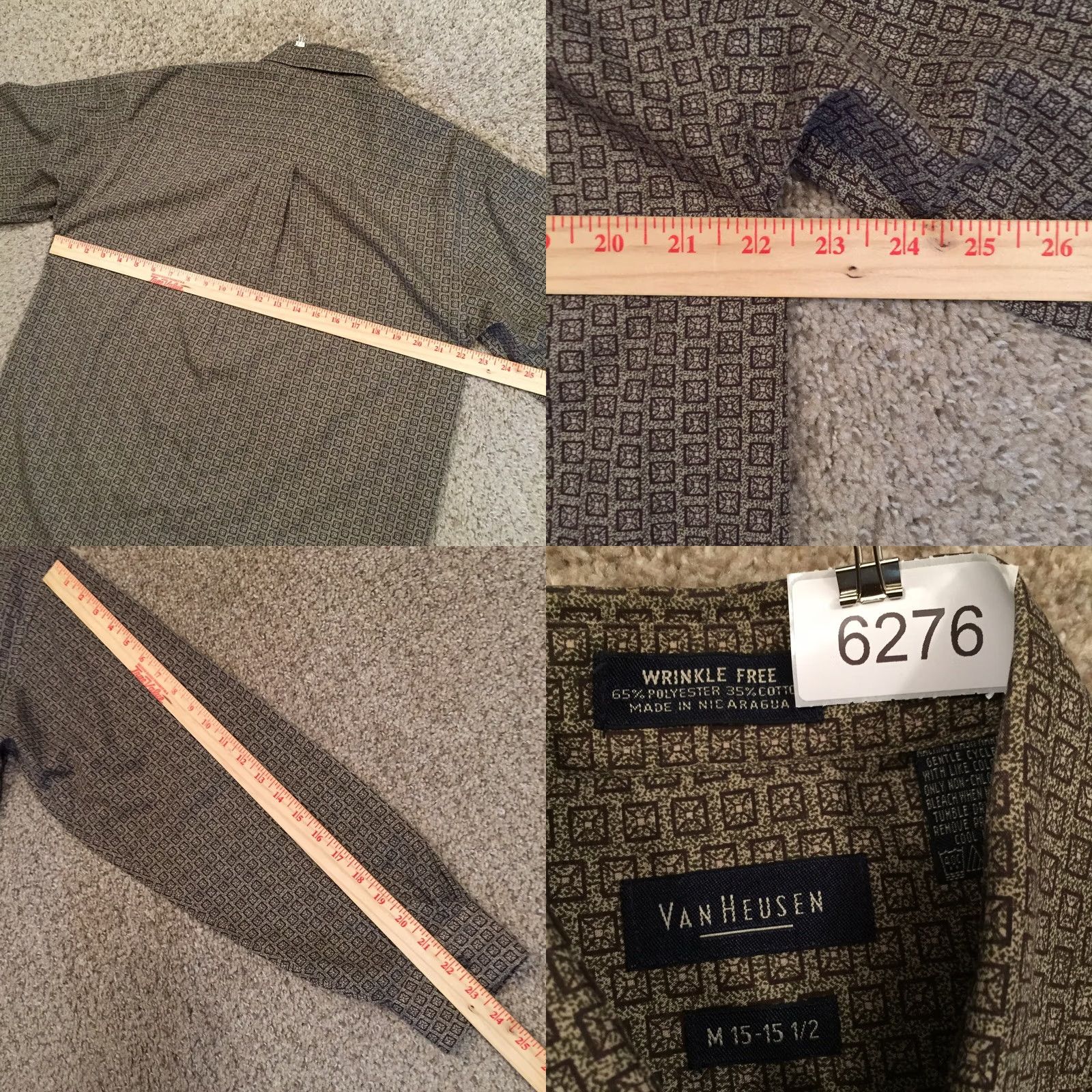 Van Heusen Van Heusen Shirt Mens M Beige Geometric Long Sleeve Button-Down Shirt Size US M / EU 48-50 / 2 - 8 Thumbnail