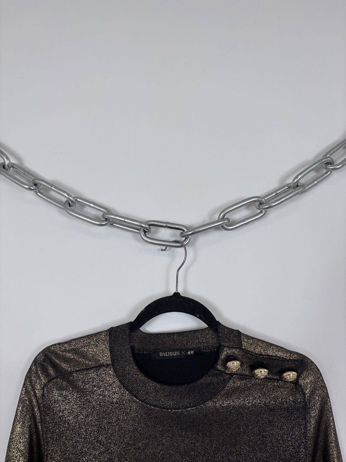 Balmain × H&M Balmain x H&M Women’s Gold Metallic Shimmer Sweater Size L / US 10 / IT 46 - 3 Thumbnail