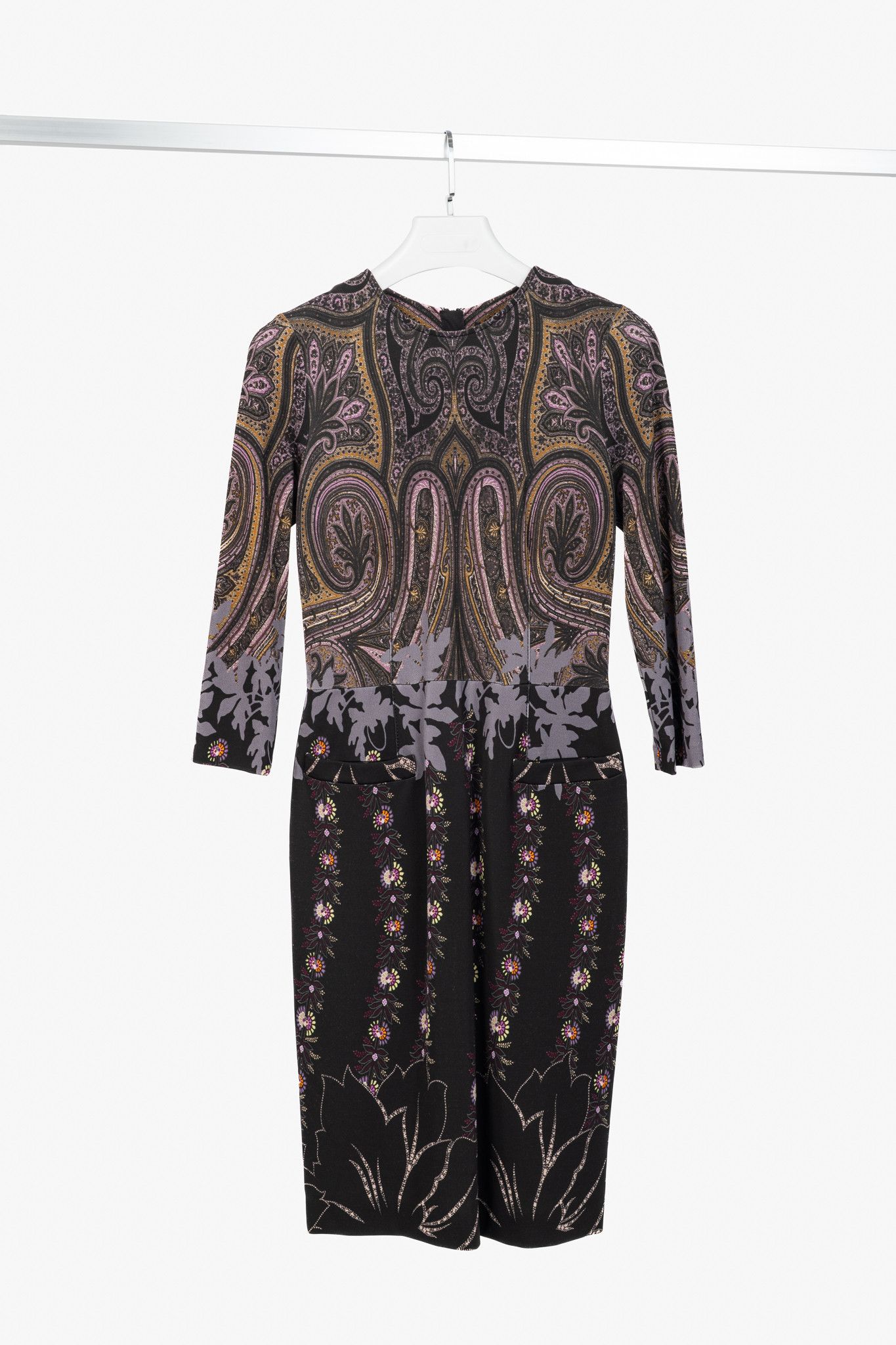 Etro Etro Purple & Black Paisley & Floral Jersey Midi Dress Size S / US 4 / IT 40 - 1 Thumbnail