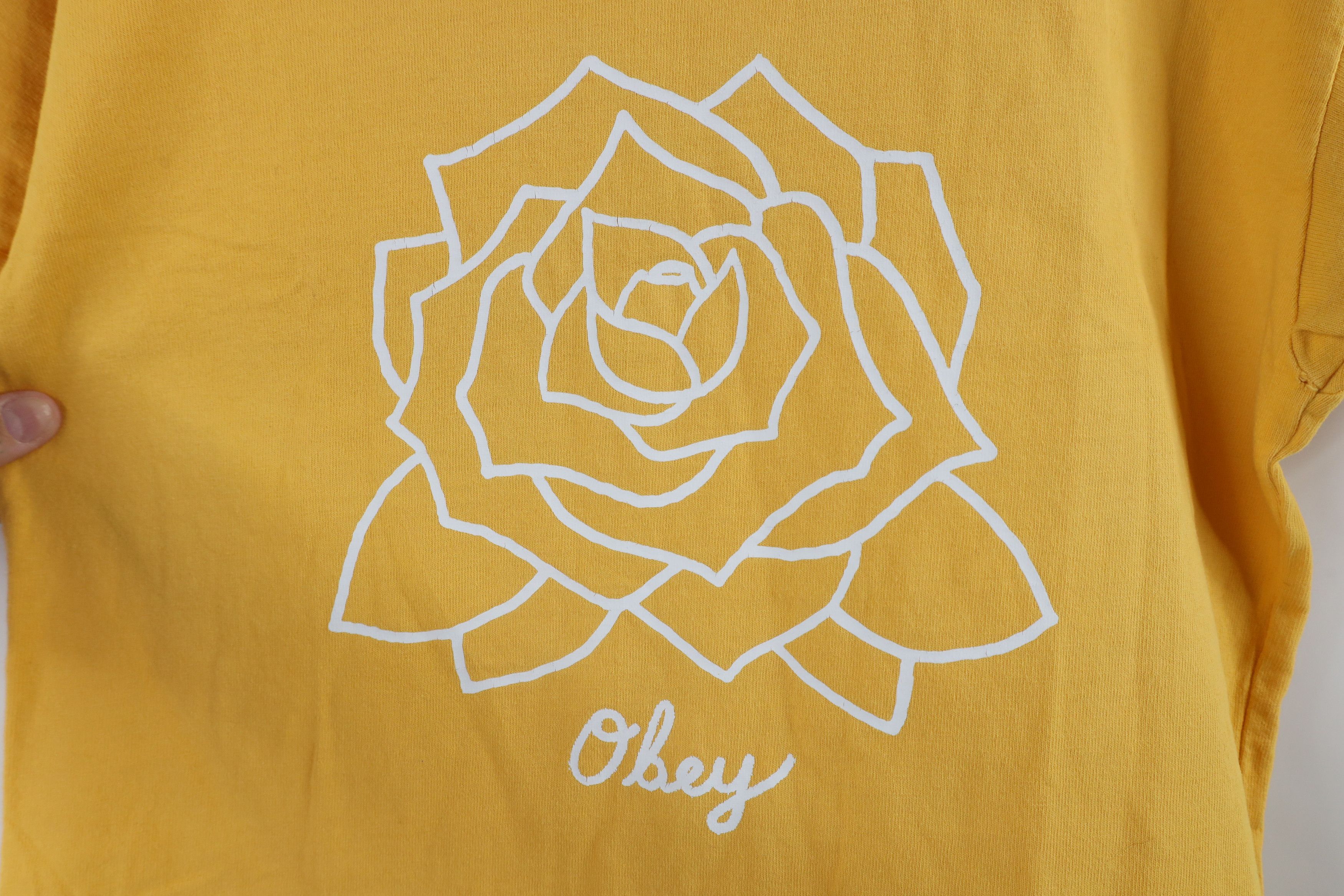 Obey × Vintage Vintage Obey Propaganda SpelL Out Flower Rose T-Shirt Yellow Size XS / US 0-2 / IT 36-38 - 4 Thumbnail