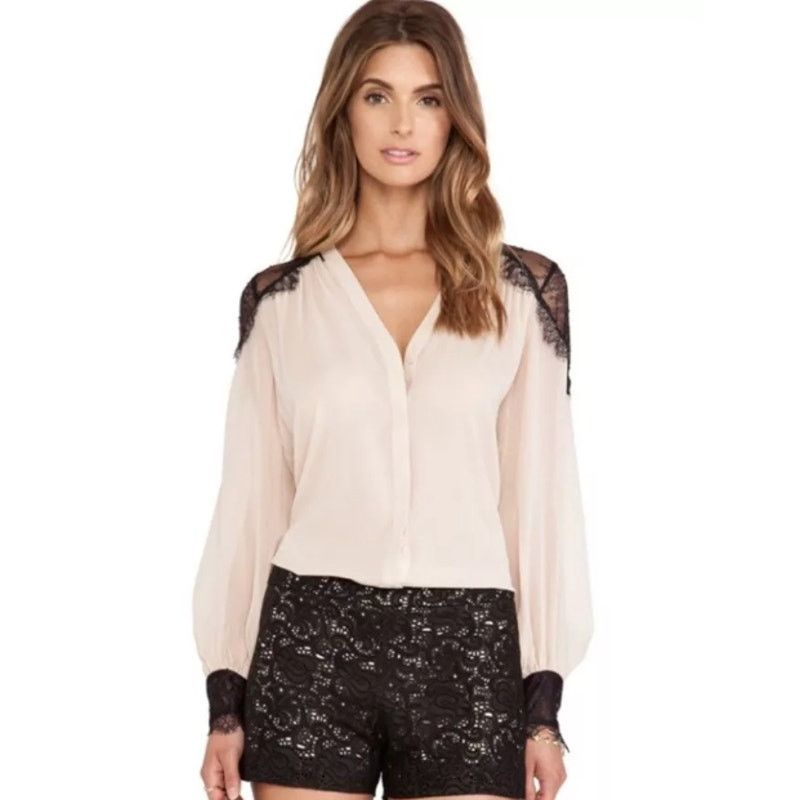 Alice + Olivia Alice + Olivia Sofia Silk Blouse Lace Fairycore Quiet Luxury Size M / US 6-8 / IT 42-44 - 7 Thumbnail