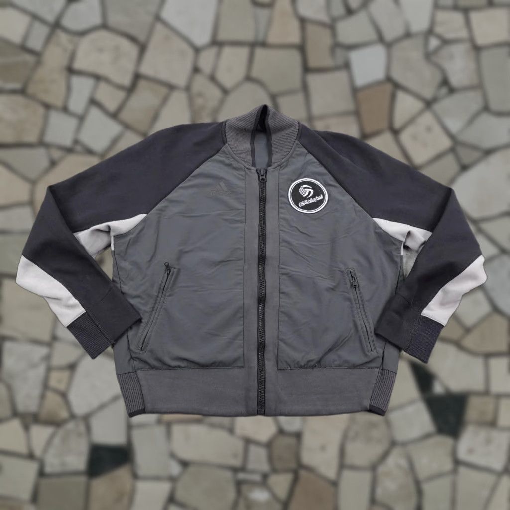 Adidas Adidas Jacket Womens L Gray Black USA Volleyball Track Bomber Coat Zip Up Size L / US 10 / IT 46 - 1 Thumbnail