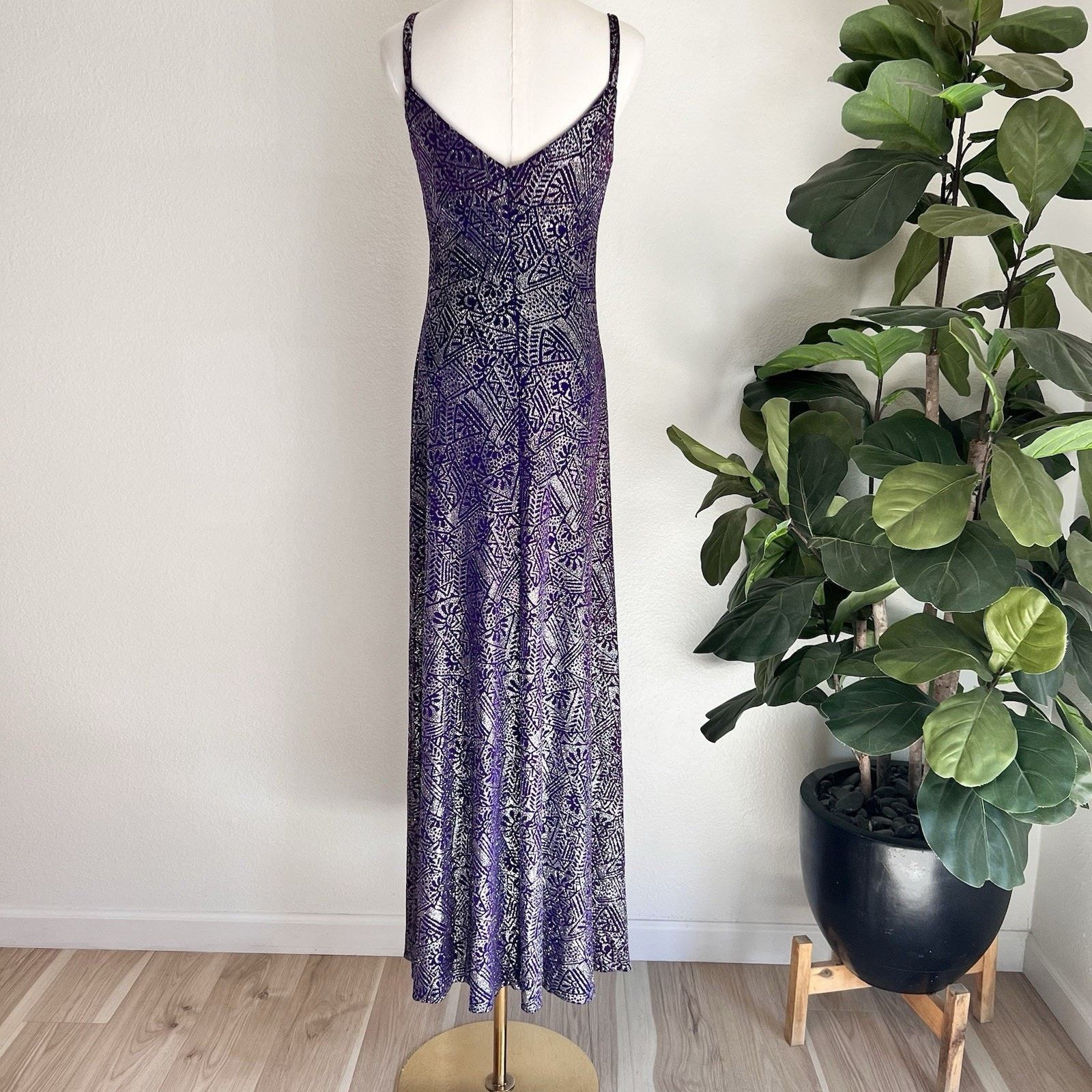 Other Vintage Caché Y2K Dress 6 Prom Formal Purple Silver Glitter Size M / US 6-8 / IT 42-44 - 5 Thumbnail