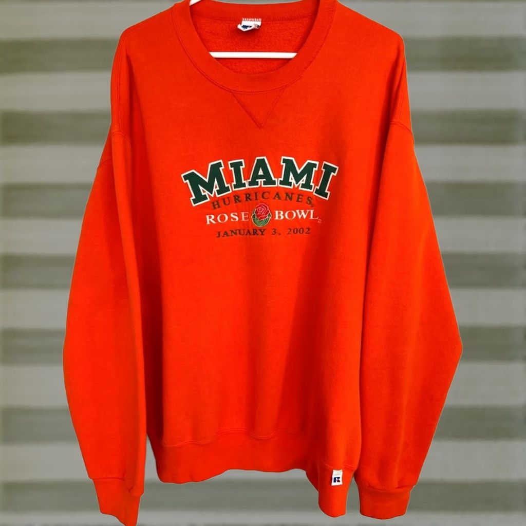 Russell Athletic VINTAGE Russell Miami Hurricanes Sweatshirt XL Orange 2002 Embroidered Rose Bowl Pullover Mens Size US XL / EU 56 / 4 - 1 Thumbnail