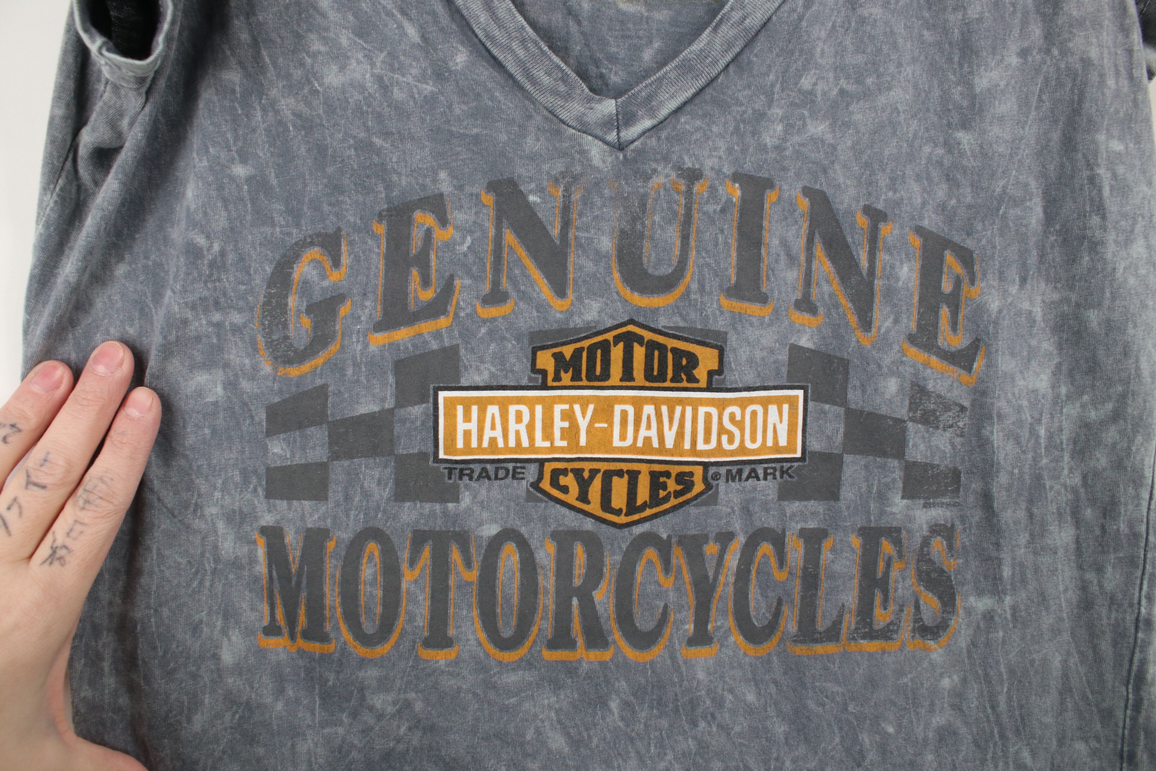 Harley Davidson × Vintage Vintage Y2K Harley Davidson Spell Acid Wash V-Neck T-Shirt Size L / US 10 / IT 46 - 4 Thumbnail