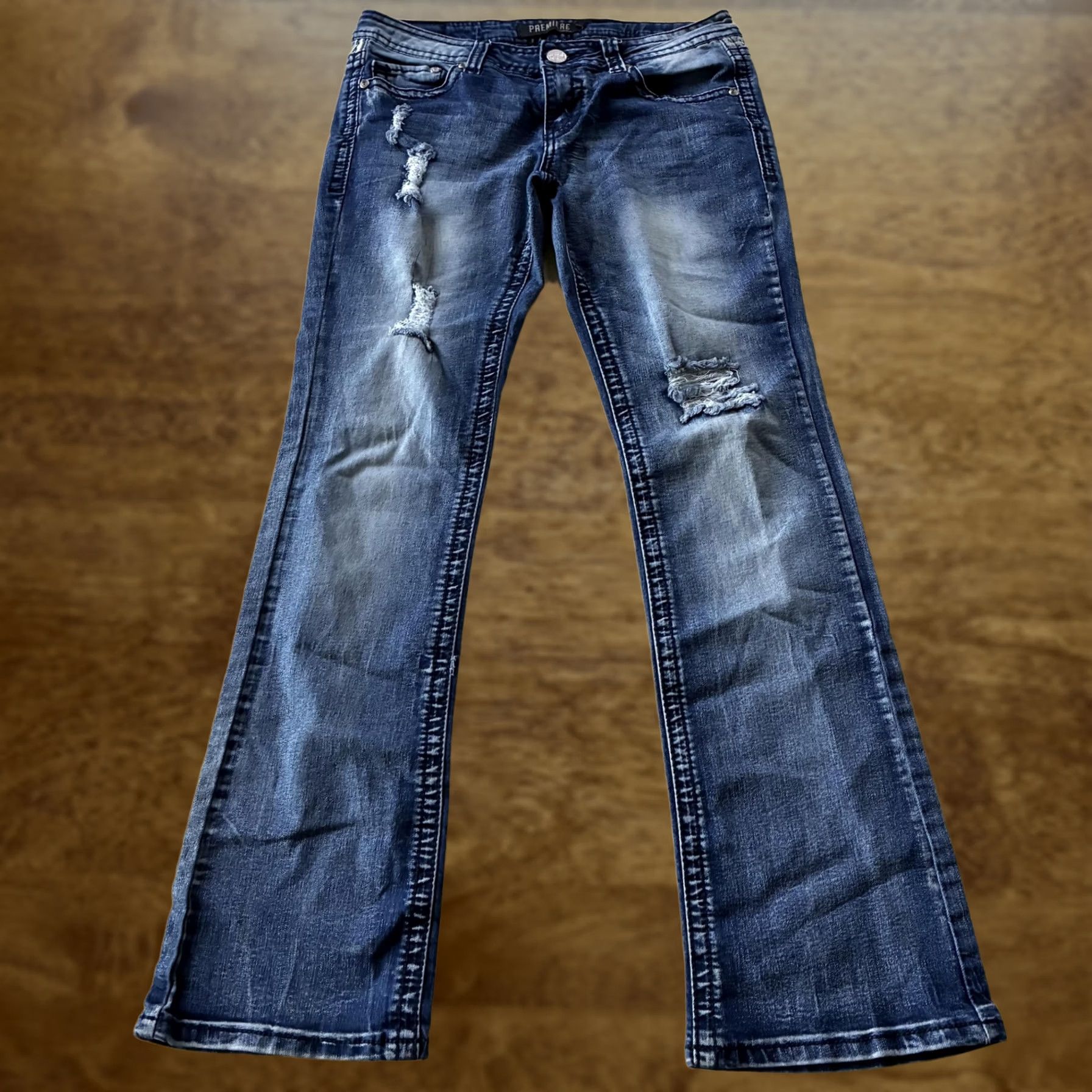 Vintage VINTAGE rue21 Premiere Slim Boot Jeans Womens 5/6 Medium Wash Distressed Stretch Size 27" / US 4 / IT 40 - 1 Thumbnail