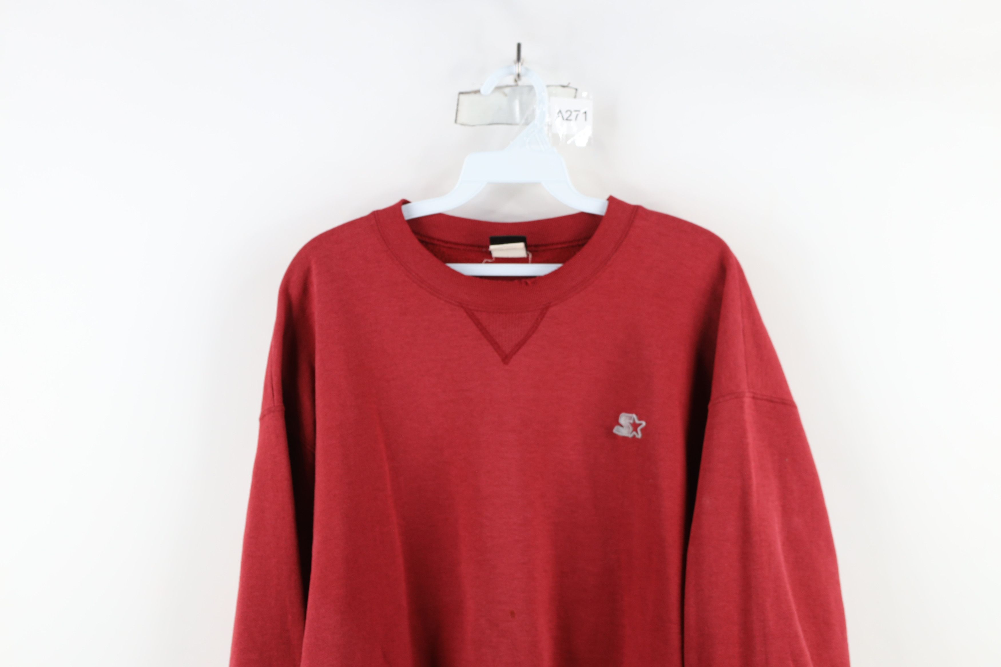 Starter × Vintage Vintage 90s Starter Thrashed Blank Crewneck Sweatshirt Red Size US L / EU 52-54 / 3 - 2 Thumbnail