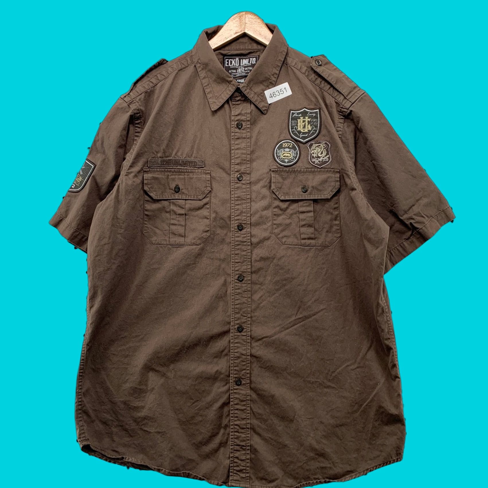 Ecko Unltd. VINTAGE Ecko Unltd. Button-Up Shirt Mens L Brown Cotton Short Sleeve Collared - Button-Down Casual 90s Y2K Patches Size US L / EU 52-54 / 3 - 1 Thumbnail