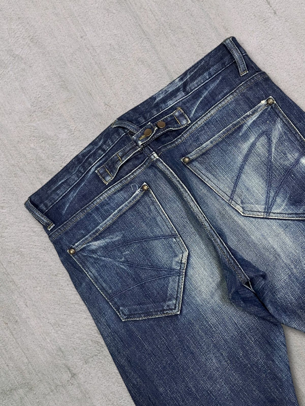 Vintage Japanese Goth Skull Blue Wash Back Buckle Slim Jeans