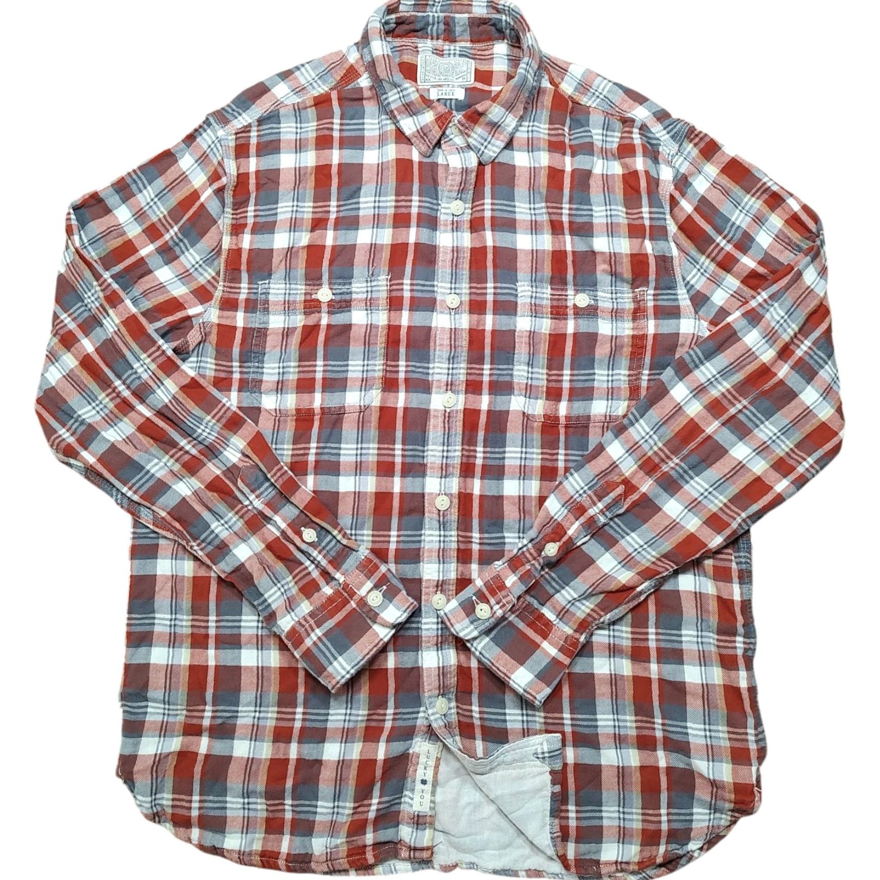 Lucky Brand Lucky Brand Shirt Mens Flannel Red Plaid Long Sleeve Button-Up 44 Chest L Large Classic Western Outdoor Mens Size US L / EU 52-54 / 3 - 2 Thumbnail