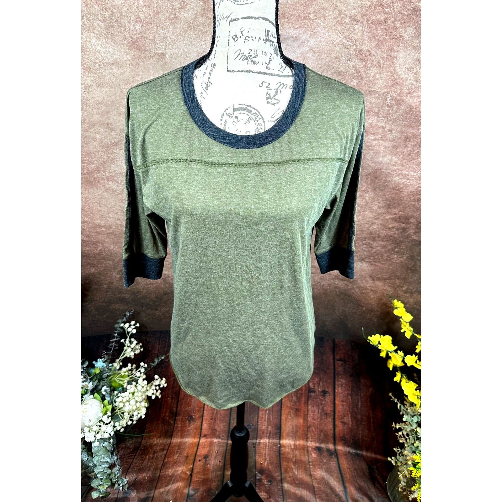 Chaser Brand Chaser Round Neck 3/4 Sleeve Contrasting Trim Olive/Black M Size M / US 6-8 / IT 42-44 - 5 Thumbnail
