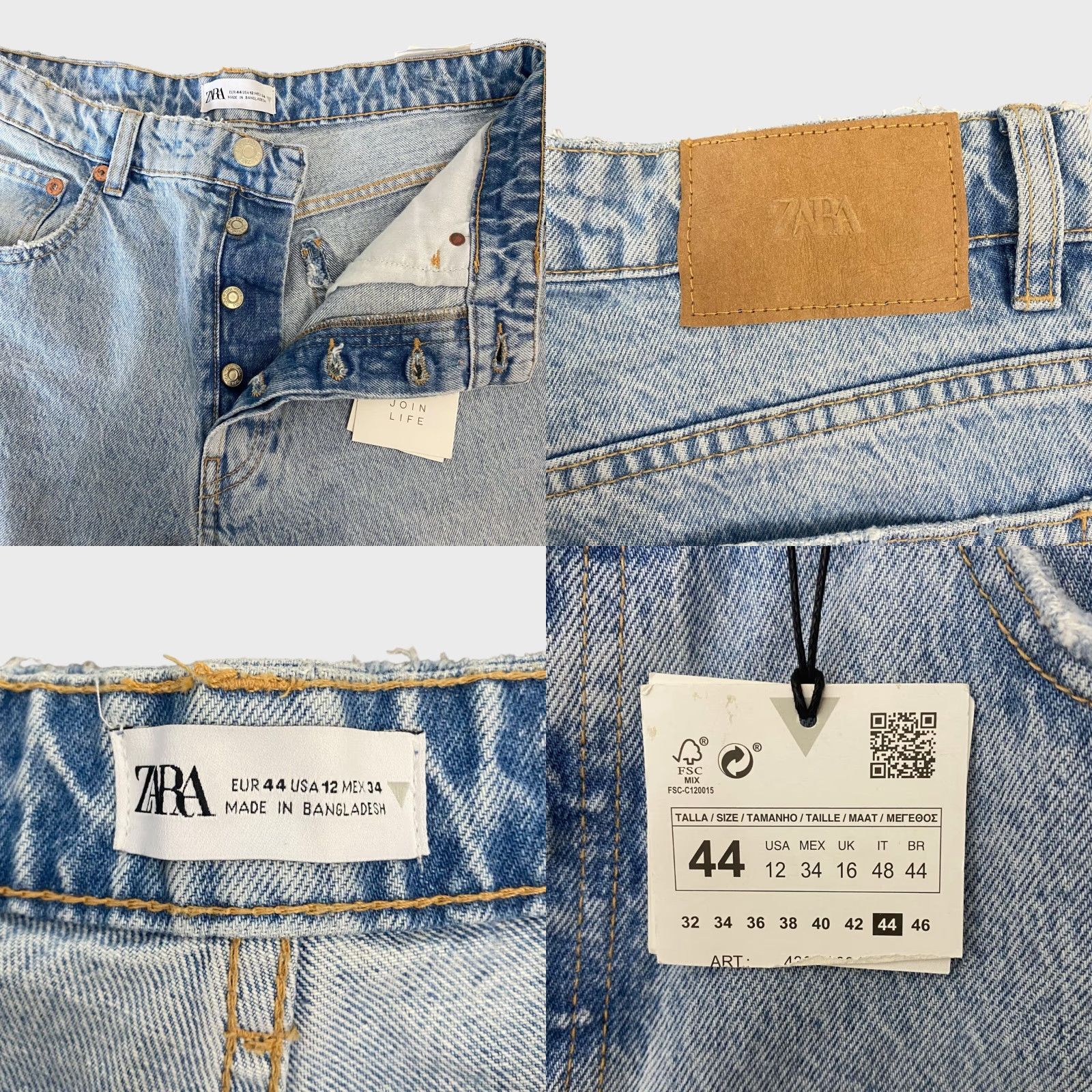 Zara ZARA High-Waisted Denim Jeans Blue Womens Size 12 Straight-Leg Raw-Hem New Size 34" / US 12 / IT 48 - 8 Thumbnail