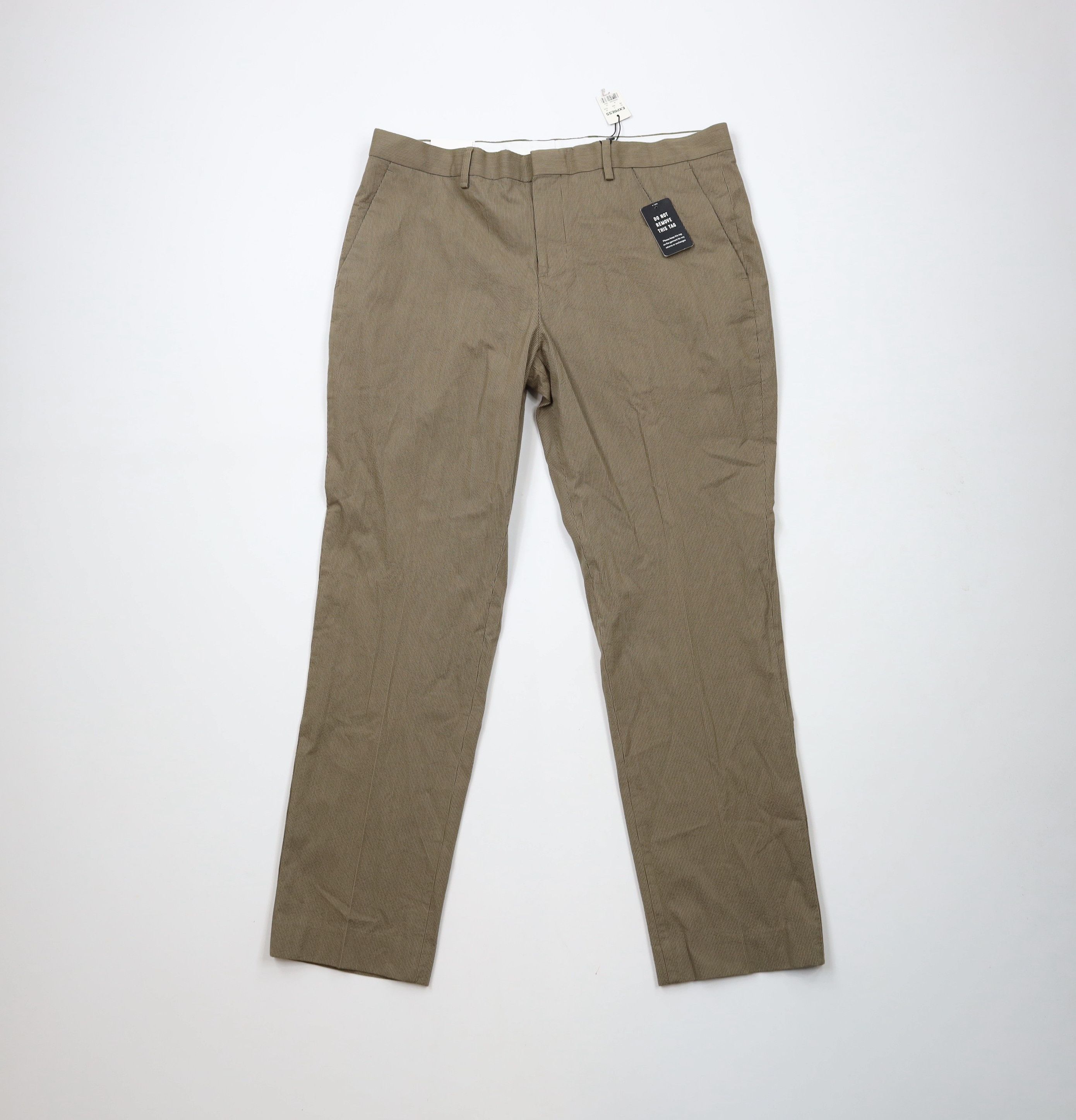 Express × Vintage New Express Pinstriped Straight Leg Chino Pants Brown Cotton Size US 33 - 1 Thumbnail