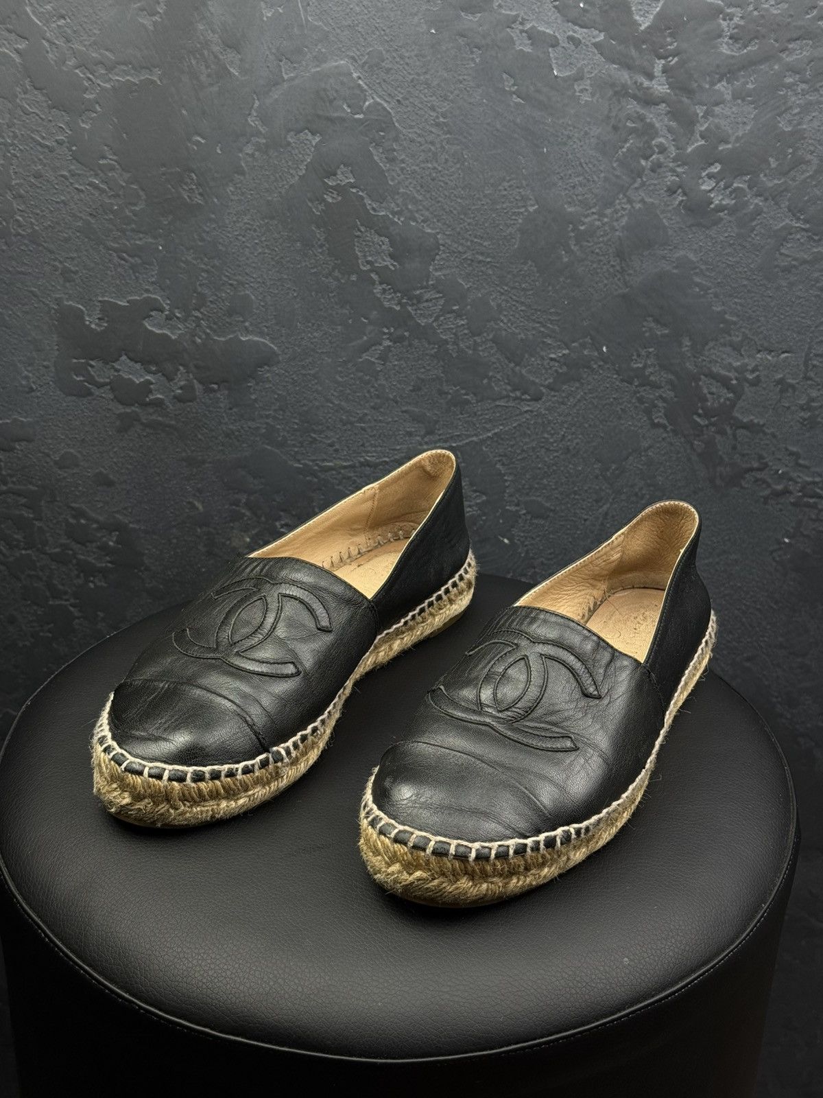 Chanel Vintage Chanel Espadrilles Slip-ons Coco Mark Black Leather Size US 8 / IT 38 - 1 Thumbnail