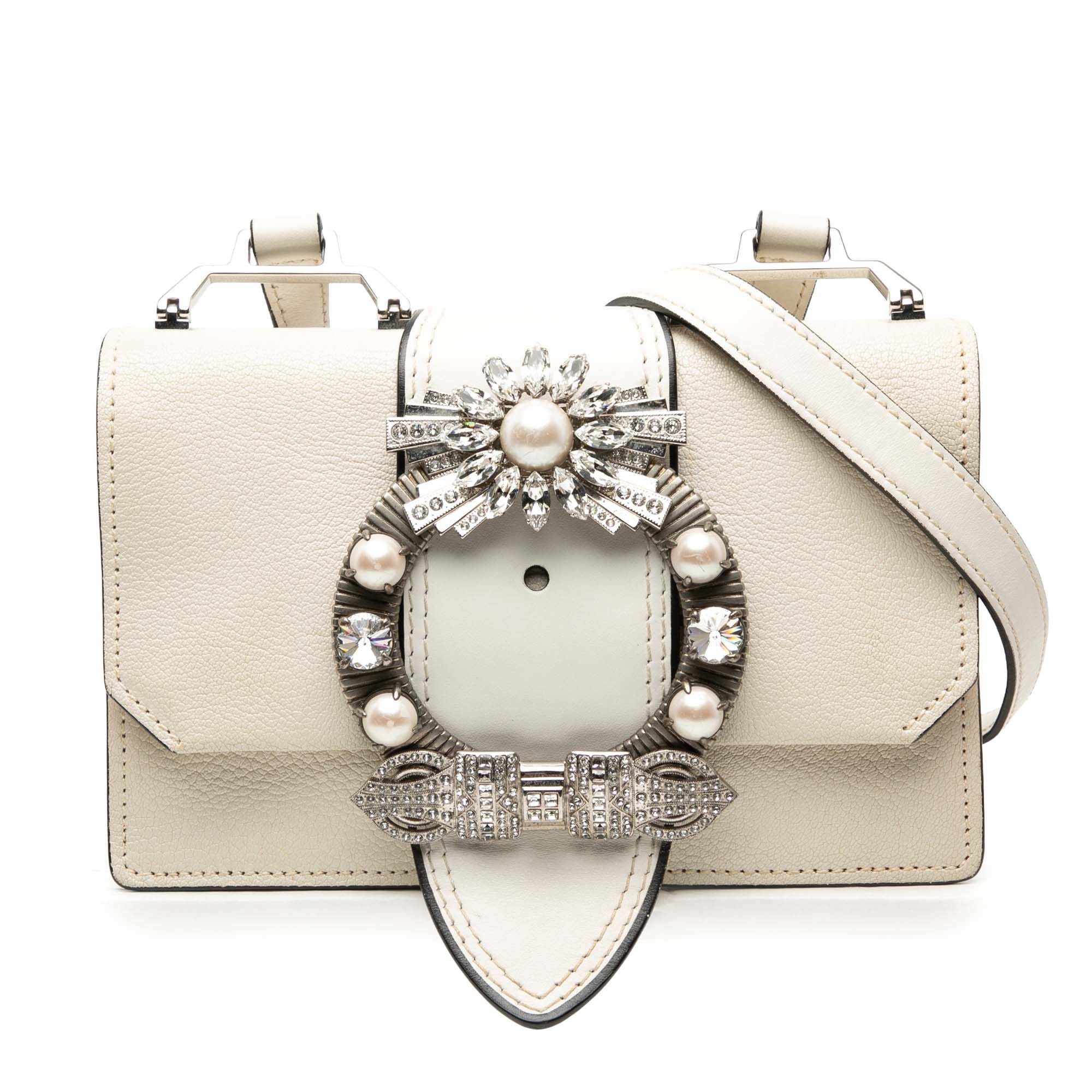 Miu Miu Miu Miu Goatskin Madras Soft Calf Crystal Embellished Crossbody Size ONE SIZE - 1 Thumbnail