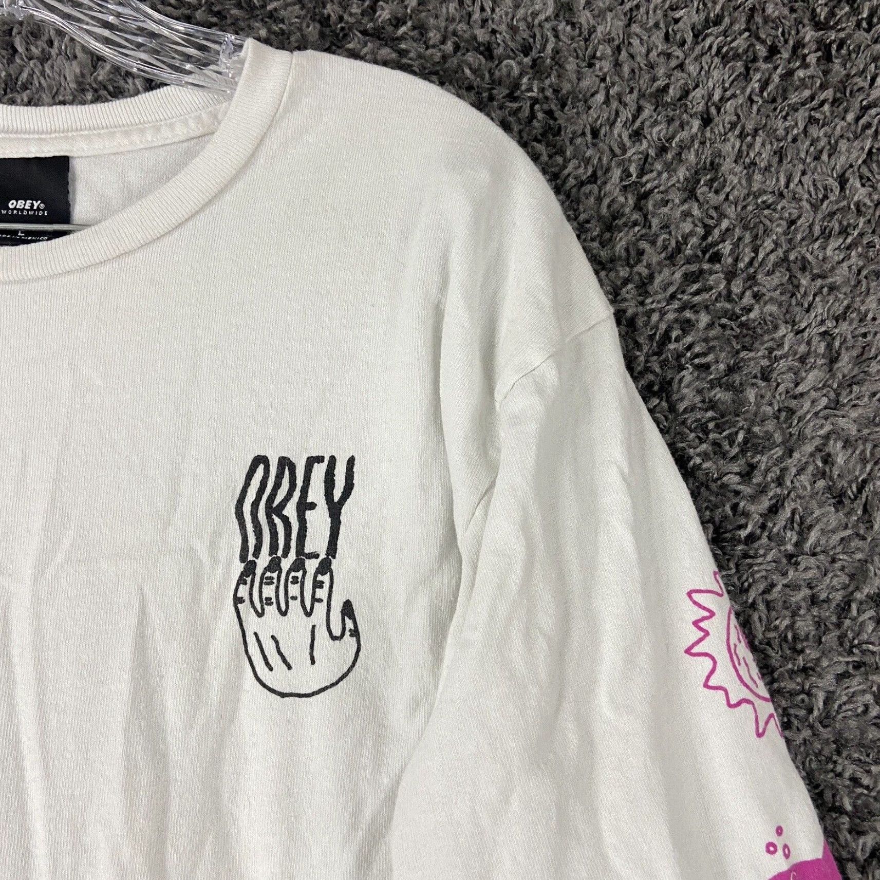 Obey OBEY Long Sleeve T Shirt Adult Large White Mens Size US L / EU 52-54 / 3 - 3 Thumbnail
