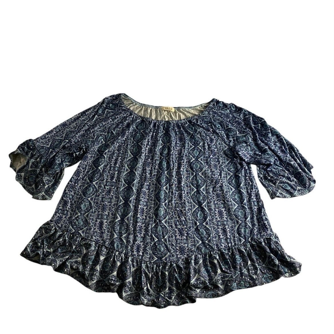 Other Boho Ruffle Hem Peasant Top Blue Paisley Print Style & Co XL Size XL / US 12-14 / IT 48-50 - 2 Thumbnail