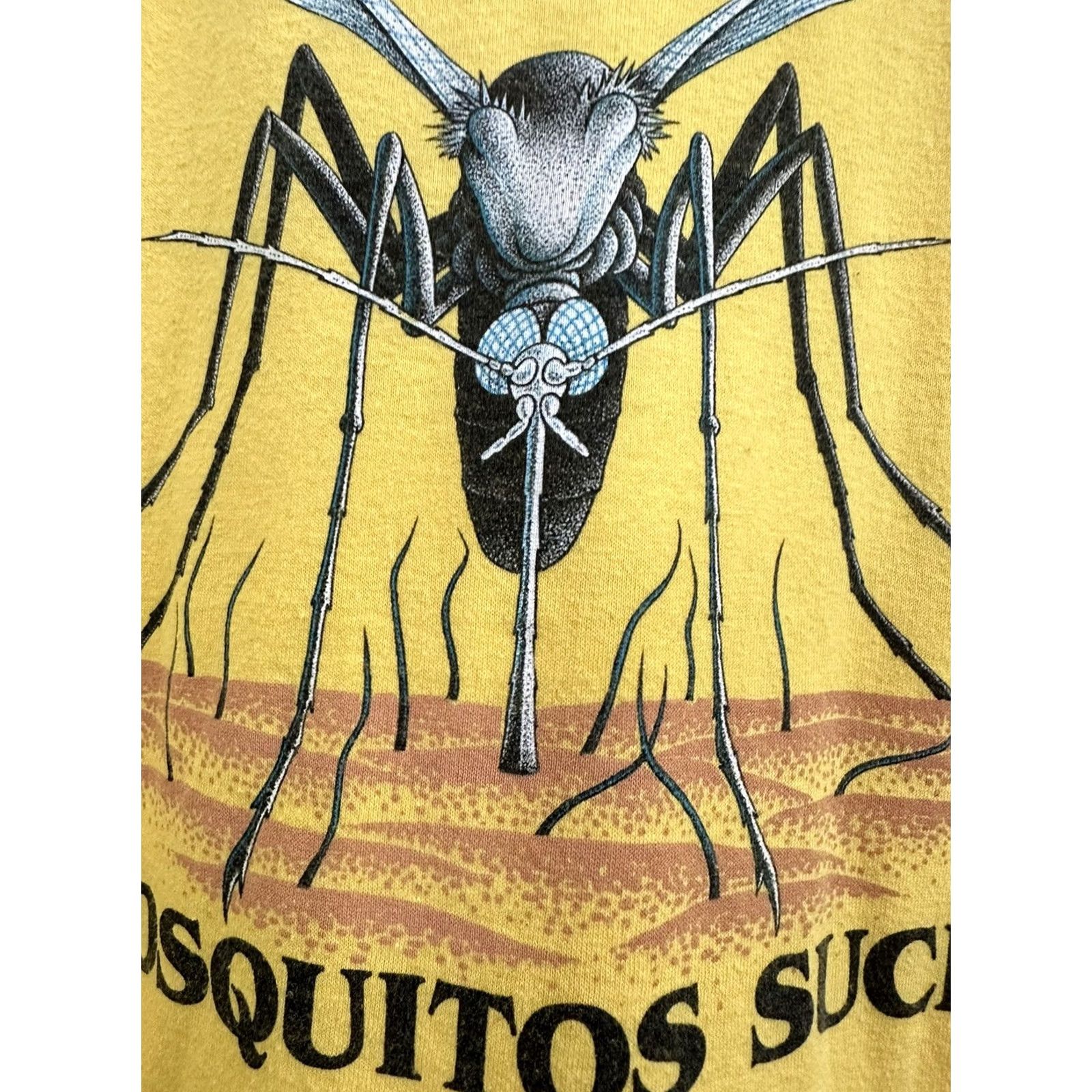 Jerzees VTG 80s Mosquitos Suck Big Graphic Bug Entomology Single Stitch T-Shirt Size L Mens Yellow Size US L / EU 52-54 / 3 - 3 Thumbnail