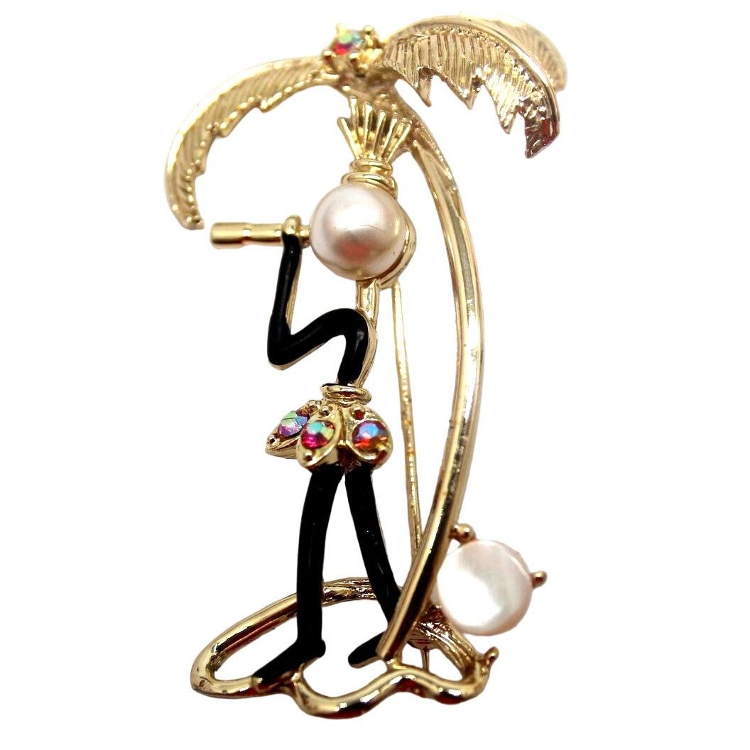 Other Ethnic Lady Palm Tree •Faux Pearl • AB Rhinestone Brooch Pin Size ONE SIZE - 1 Thumbnail