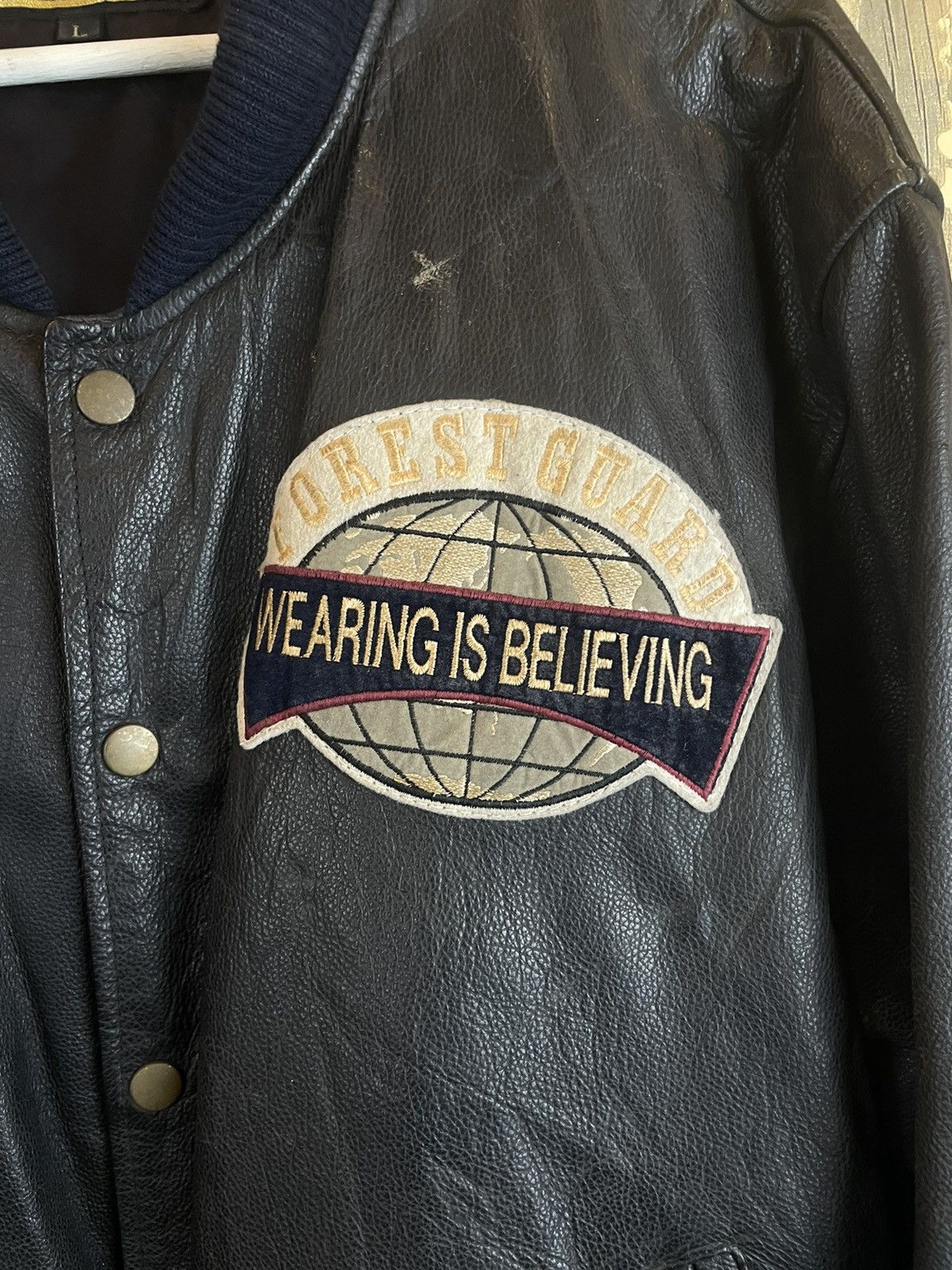 Japanese Brand Vintage forest guard leather varsity Jacket ziper ups Size US L / EU 52-54 / 3 - 4 Thumbnail