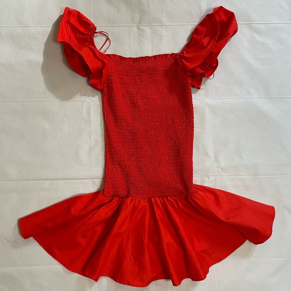 Zara NWT New Zara Red Cotton Smocked Ruffle Sleeve Mini Dress Si Size M / US 6-8 / IT 42-44 - 6 Thumbnail