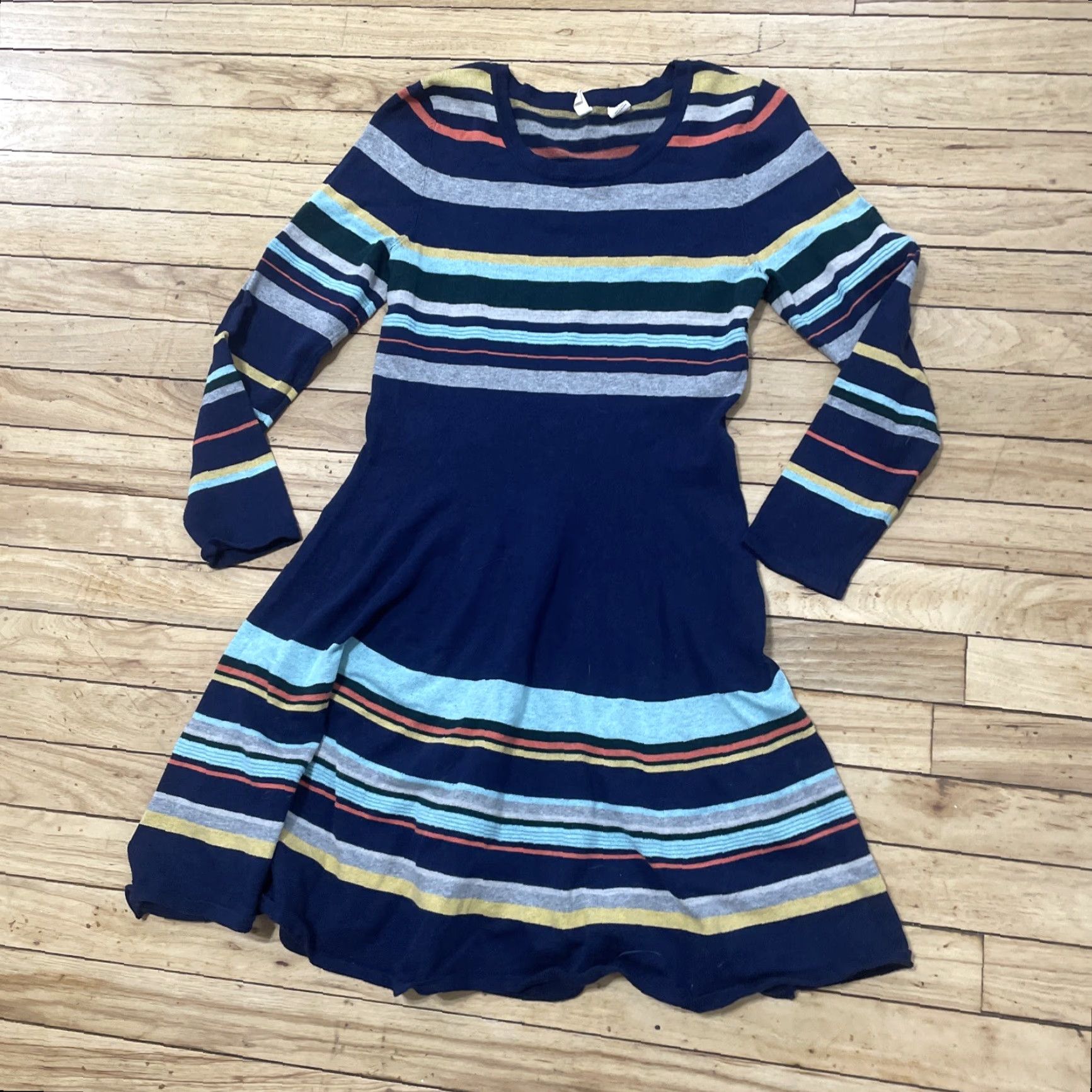 Vintage Moth Sweater Dress Women S Fit Flare Stripe Blue Merino Wool Blend Boho Cozy Dress Size S Size S / US 4 / IT 40 - 3 Thumbnail