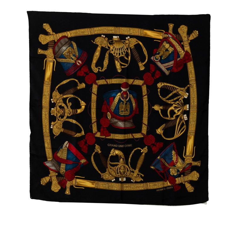 image of Hermes Carré Grand Uniforme Silk Scarf in Black, Women's