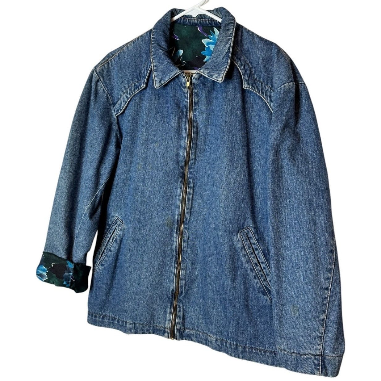 Vintage Vtg Denim Blue Jacket Blue Purple floral lining zip closing Size M / US 6-8 / IT 42-44 - 9 Thumbnail