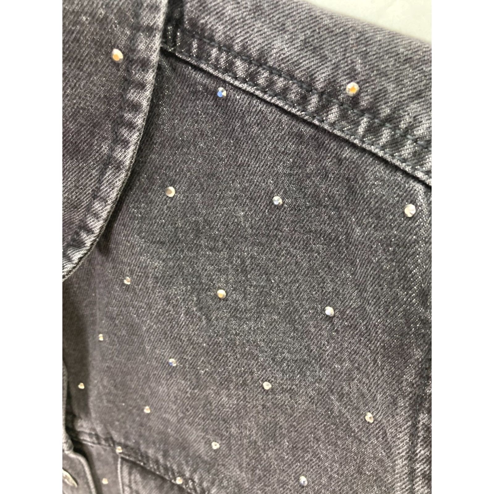 Express Express Jeans Denim Jacket Womens M Black Snap Front Rhinestone Western NWT Size 32" / US 10 / IT 46 - 6 Thumbnail