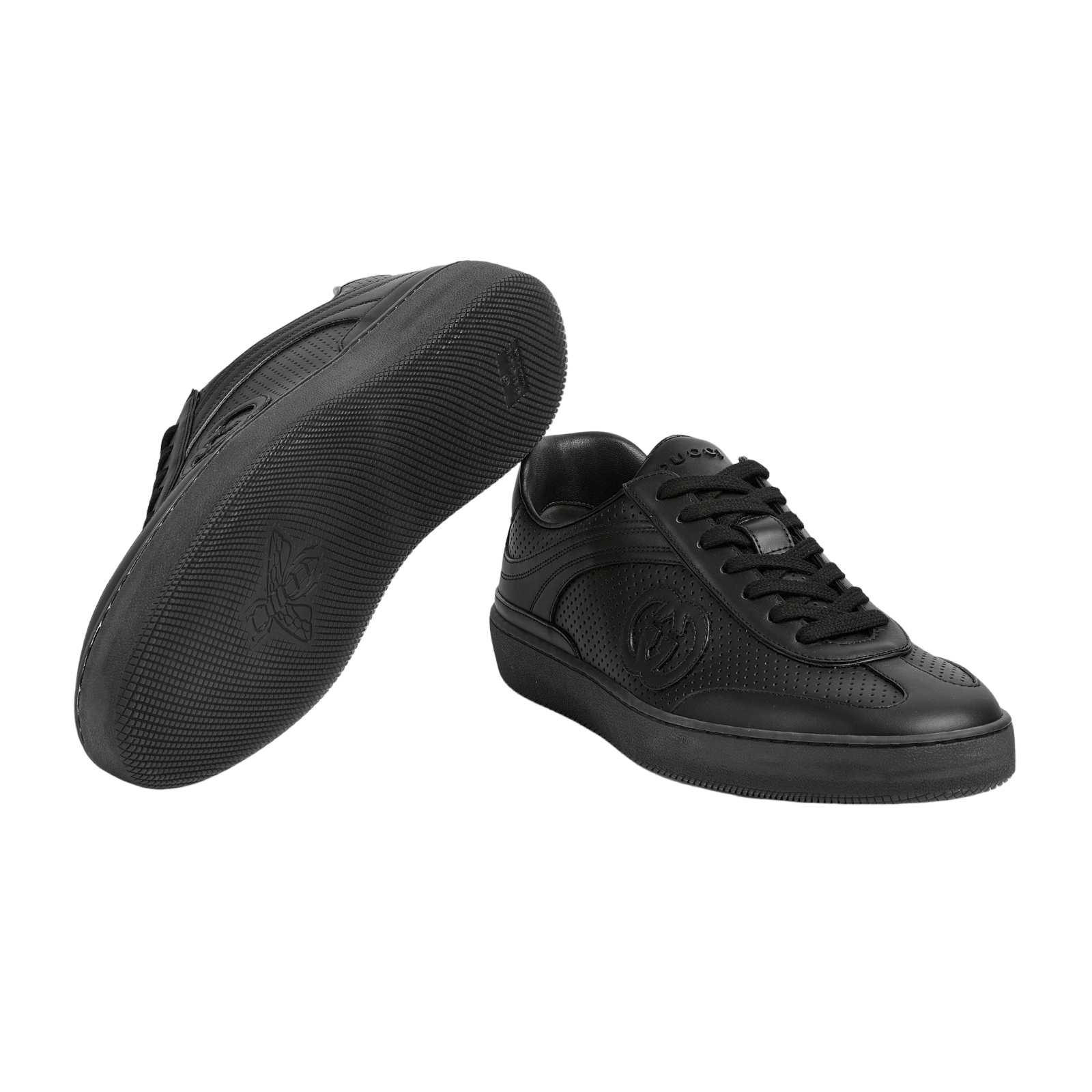 Gucci GUCCI Interlocking G Black Leather Sneakers Mens New Size US 10.5 / EU 43-44 - 5 Thumbnail
