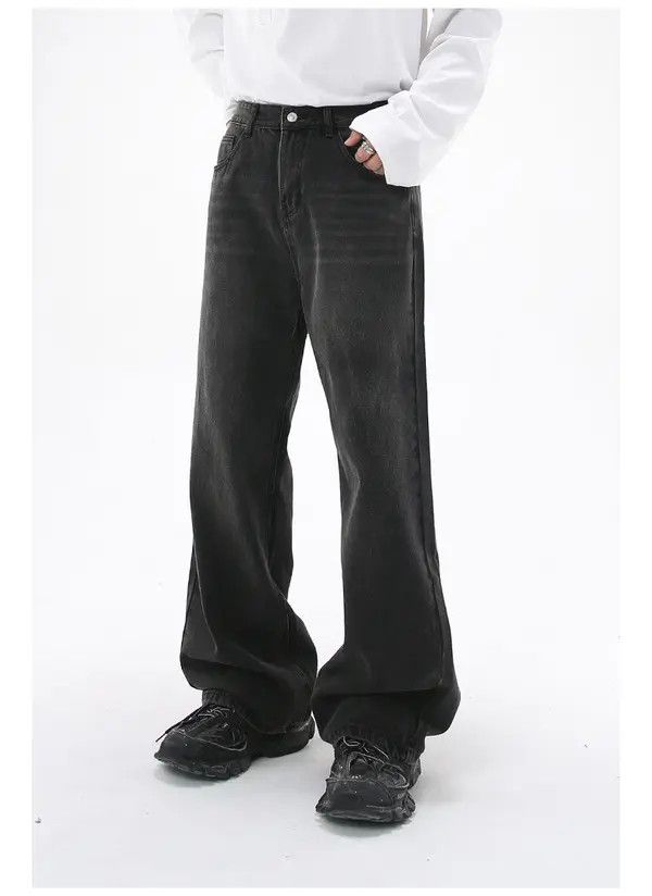 Japanese Brand Maki Black grey loose straight wide-leg washed jeans Size US 32 / EU 48 - 3 Thumbnail