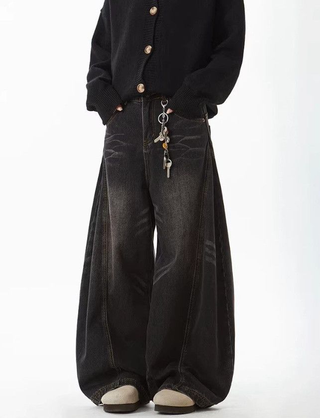 Vintage American Retro Washed Whiskered Black Saber-Cut Jeans Size US 32 / EU 48 - 4 Thumbnail