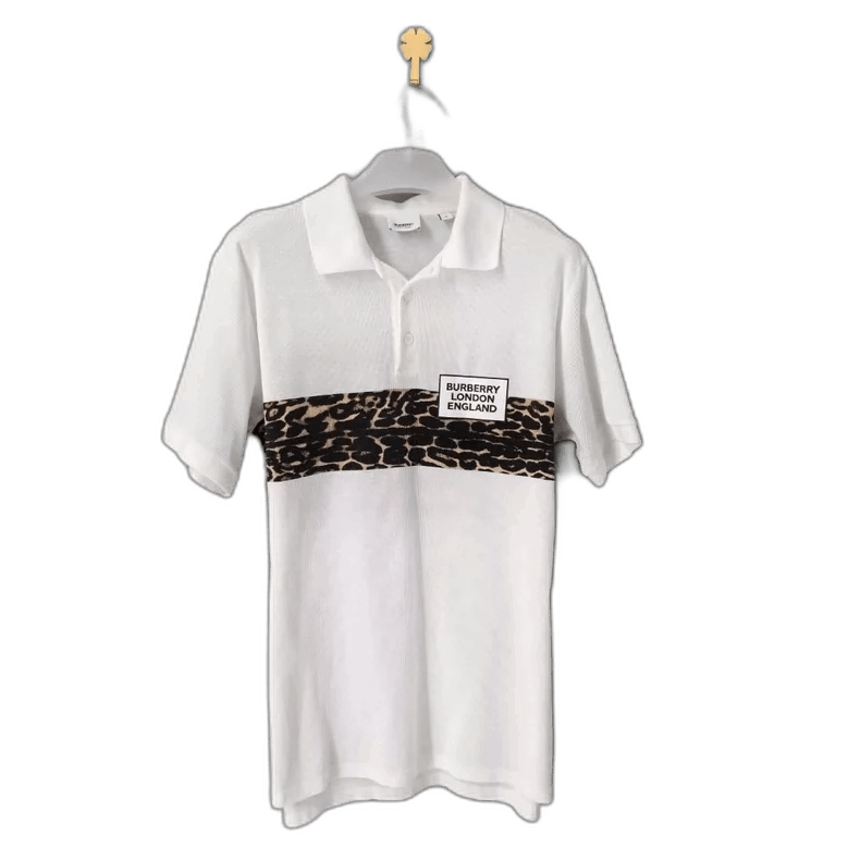 Burberry Burberry White Polo Shirt with Leopard Print Size US M / EU 48-50 / 2 - 1 Thumbnail