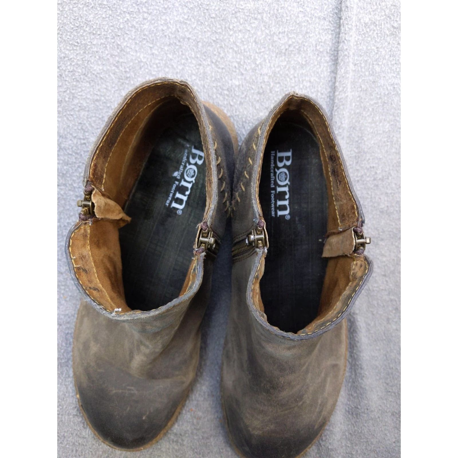 Born Born Boots Womens 11 Brown Leather Ankle Zip Casual Flat Booties F51877 Size US 11 / IT 41 - 5 Thumbnail