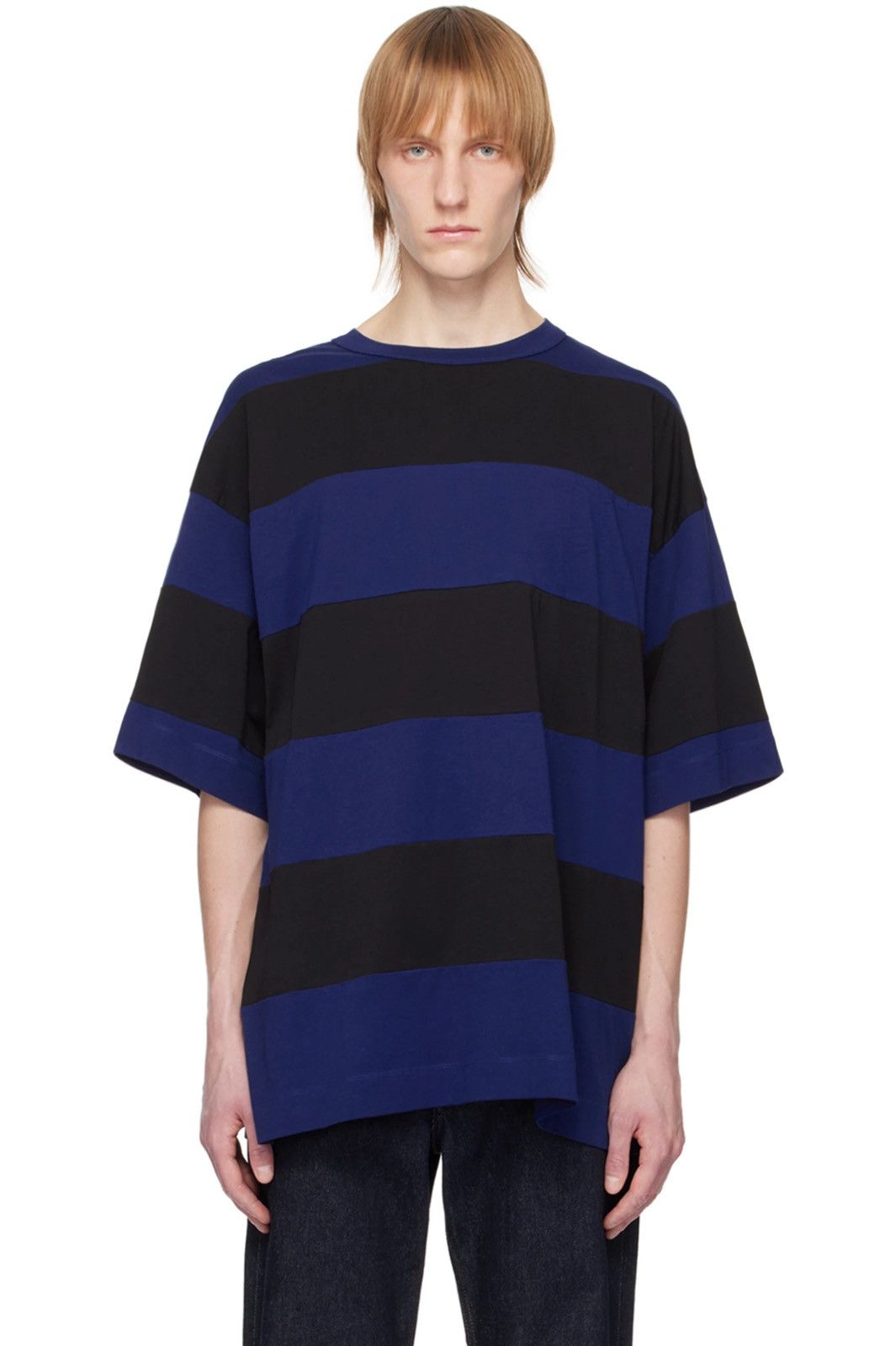 Dries Van Noten Black & Blue Striped T-Shirt Size US L / EU 52-54 / 3 - 3 Thumbnail