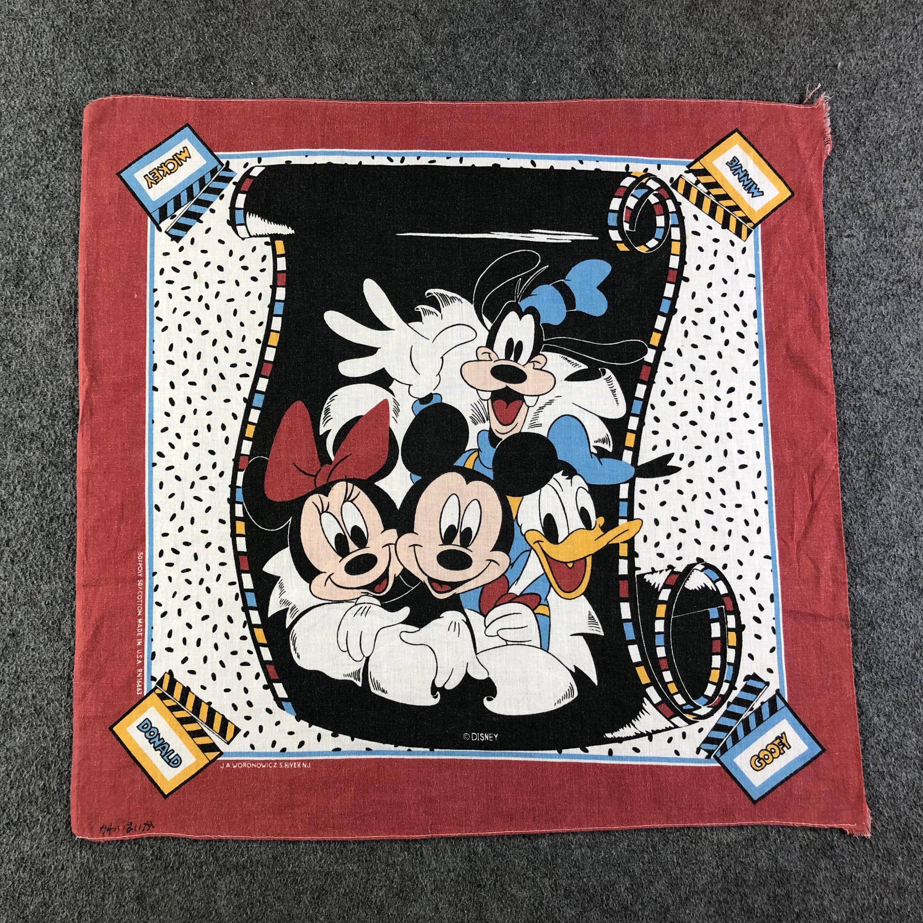 Disney × Mickey Mouse × Vintage Mickey and Friends Handkerchief Bandana Neckerchief H2314B Size ONE SIZE - 1 Thumbnail