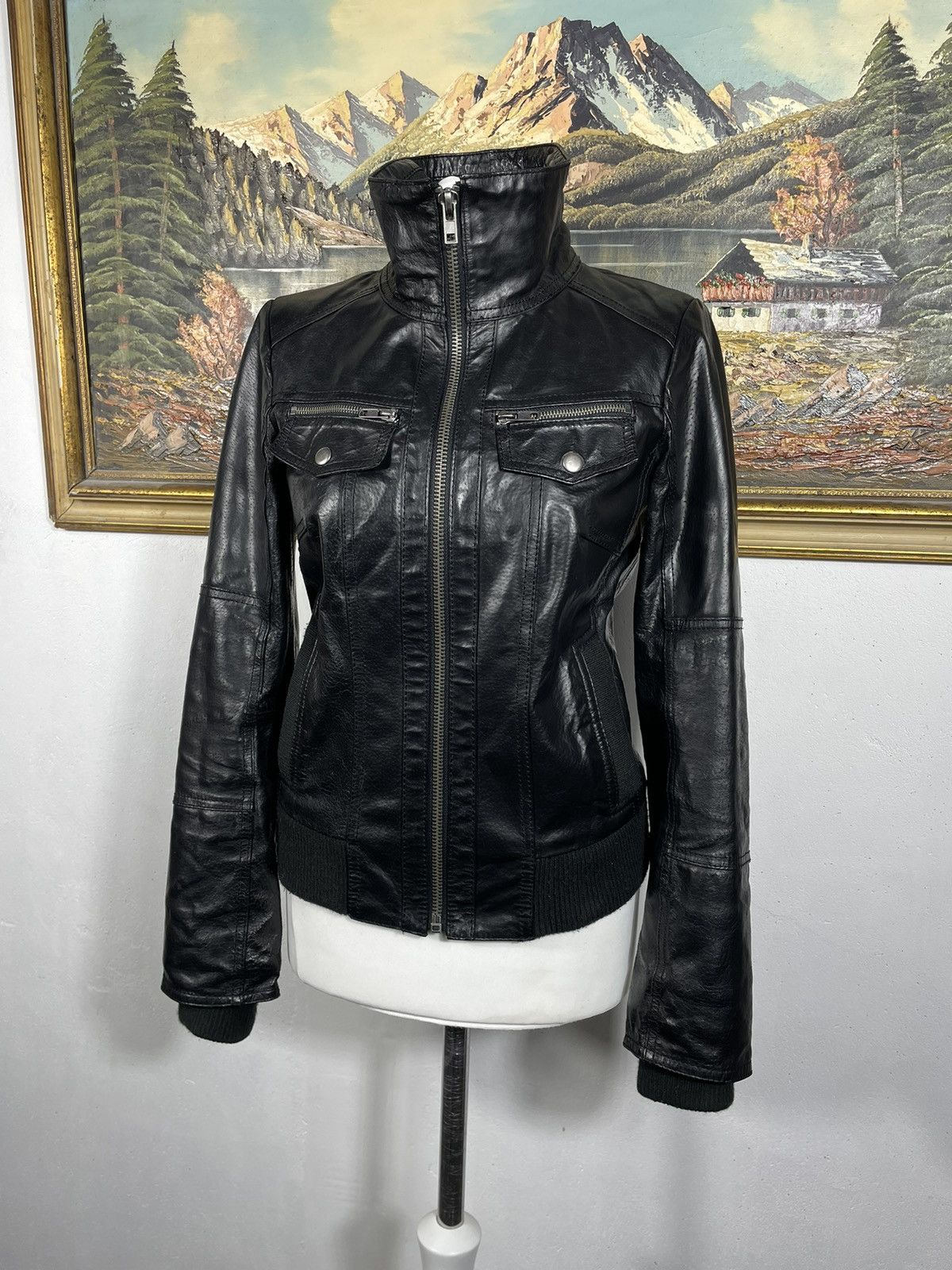Vintage Vintage Y2k Avant Garde Black Real Leather Bomber Jacket Size S / US 4 / IT 40 - 3 Thumbnail