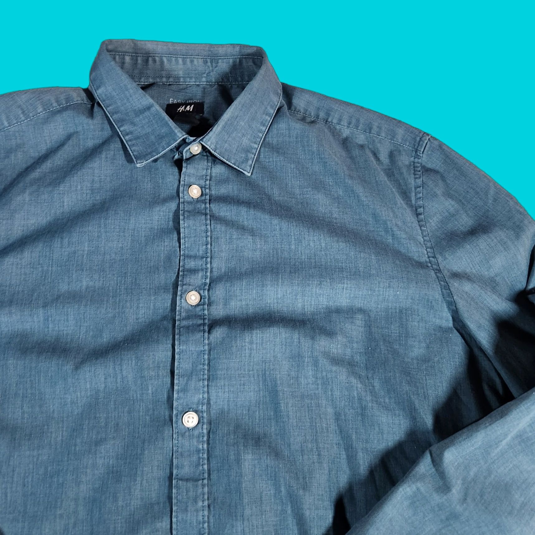 H&M H&M Button-Up Shirt Men L Long Sleeve Collared Blue Cotton Button-Front Regular Size US L / EU 52-54 / 3 - 1 Thumbnail