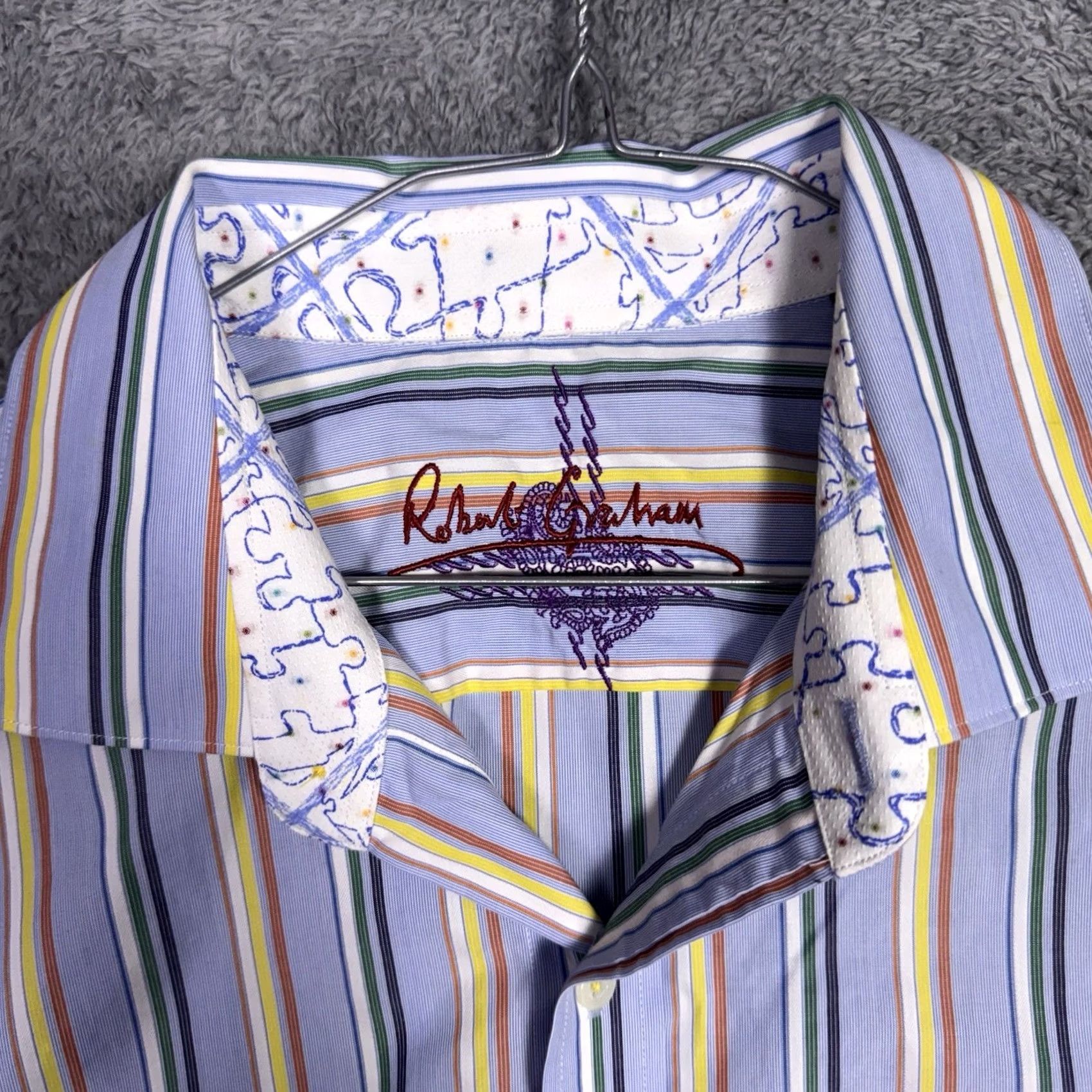 Robert Graham VINTAGE Robert Graham Shirt Mens XL Barcode Flip Cuff Classic Preppy Geometric Abstract Size US XL / EU 56 / 4 - 3 Thumbnail