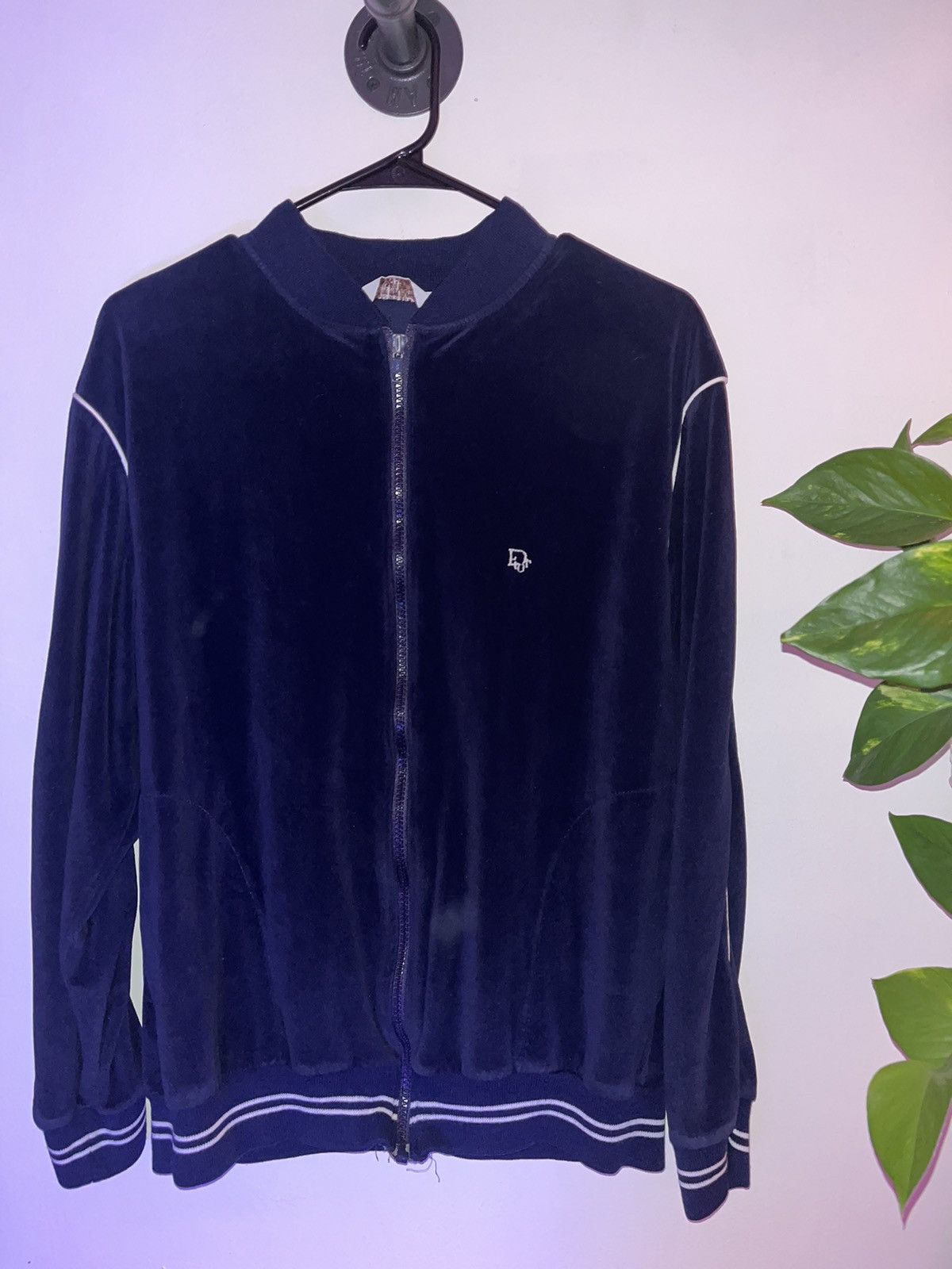 image of Christian Dior Monsieur x Dior 90’S Dior Blue Velvet Zip-Up in Navy, Men's (Size Large)
