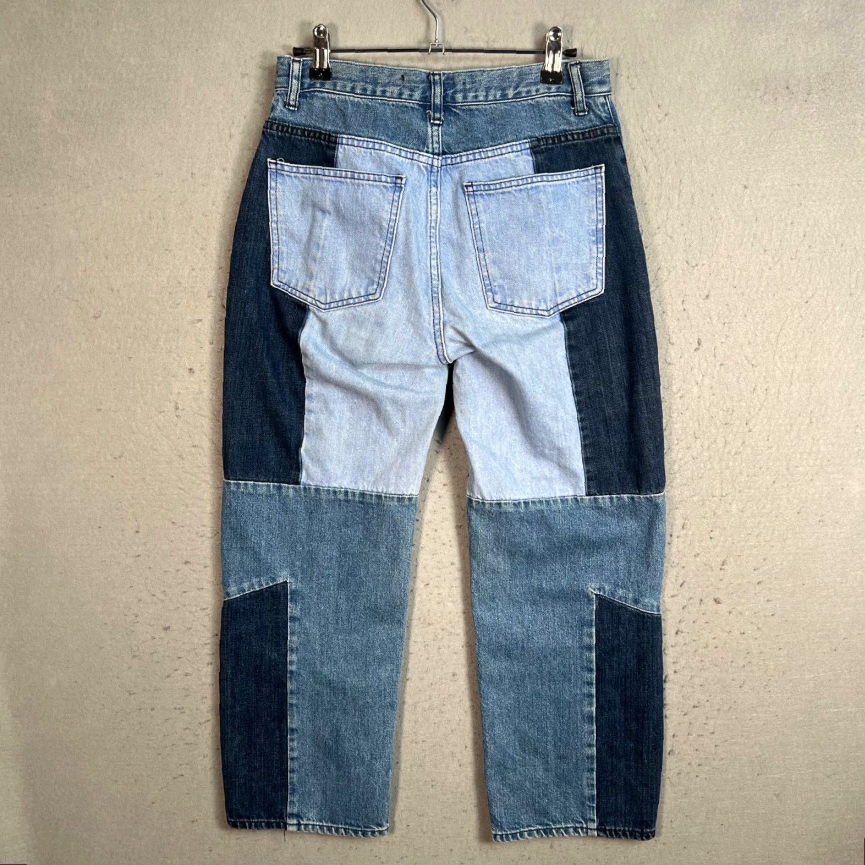 Vintage Uterque Jeans Womens Patchwork Denim High Waist Straight Leg Size 28 Blue Cotton 5-Pocket Denim Jeans Womens Band Size 28" / US 6 / IT 42 - 2 Thumbnail